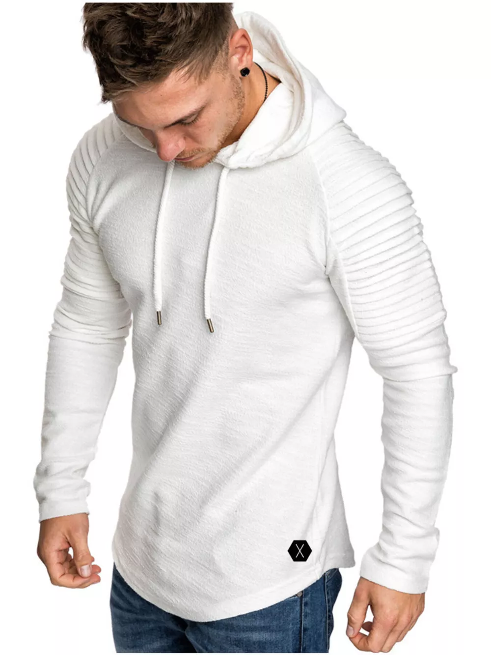 Men's Plus Size Slim Fit Ribbed Hoodie with Drawstring, image 7