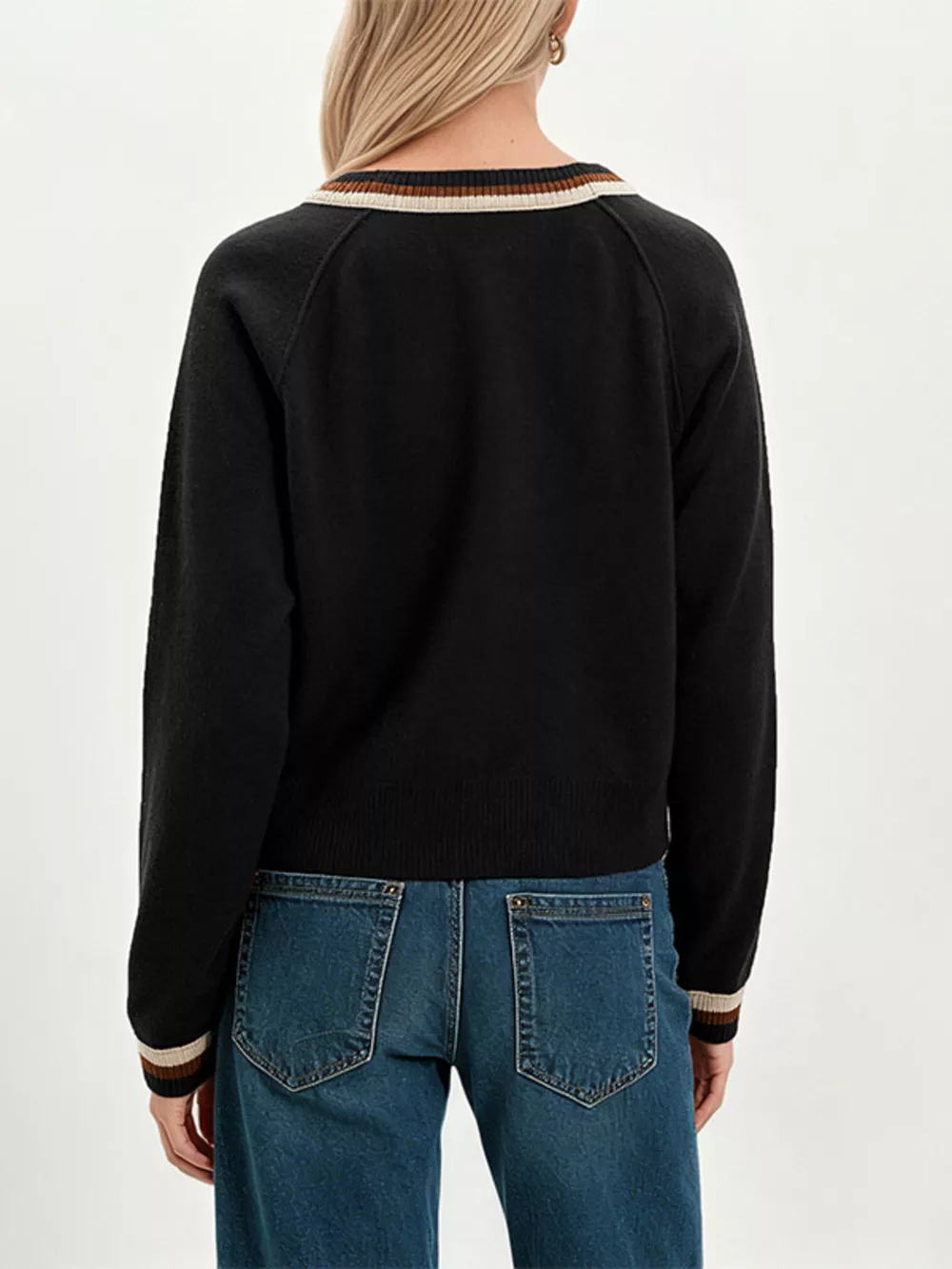 Striped Trim Button-Down Cardigan, image 8