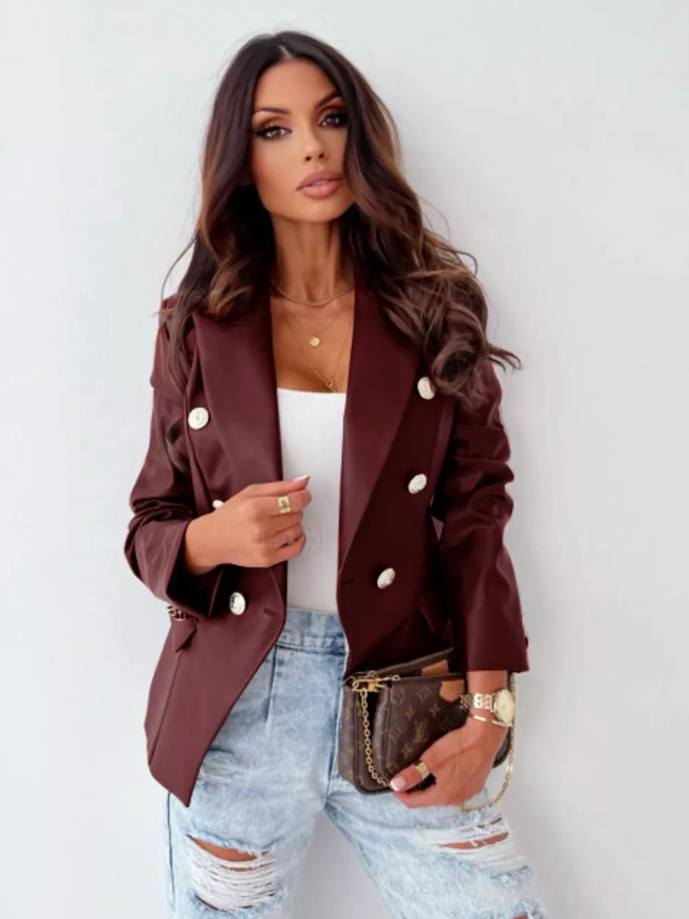 Lapel Collar Leather Blazer, image 4