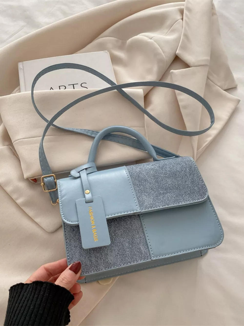Color Block Flap Crossbody Bag with Top Handle, image 6
