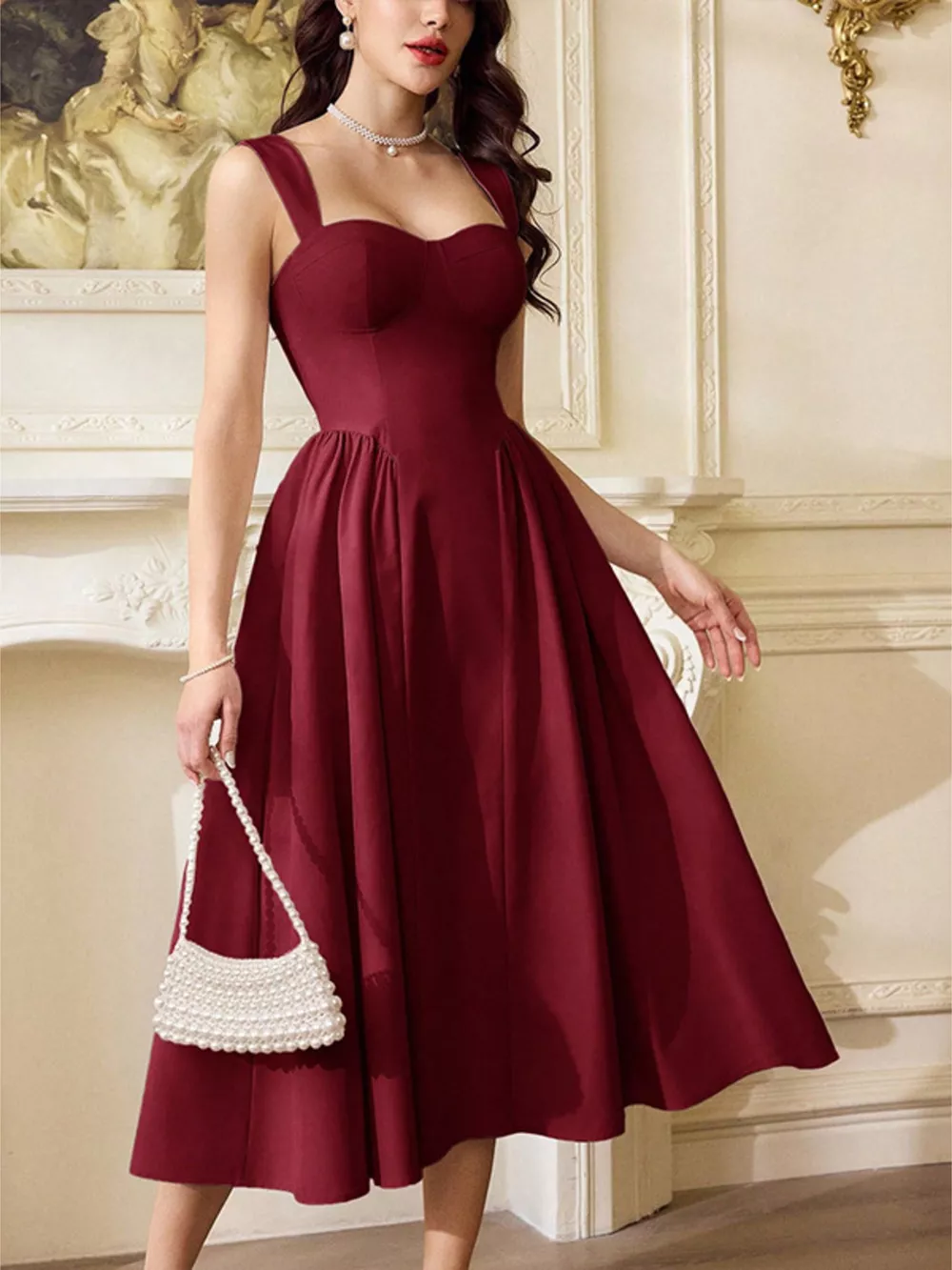 Sweetheart Neckline A-Line Midi Dress, image 2