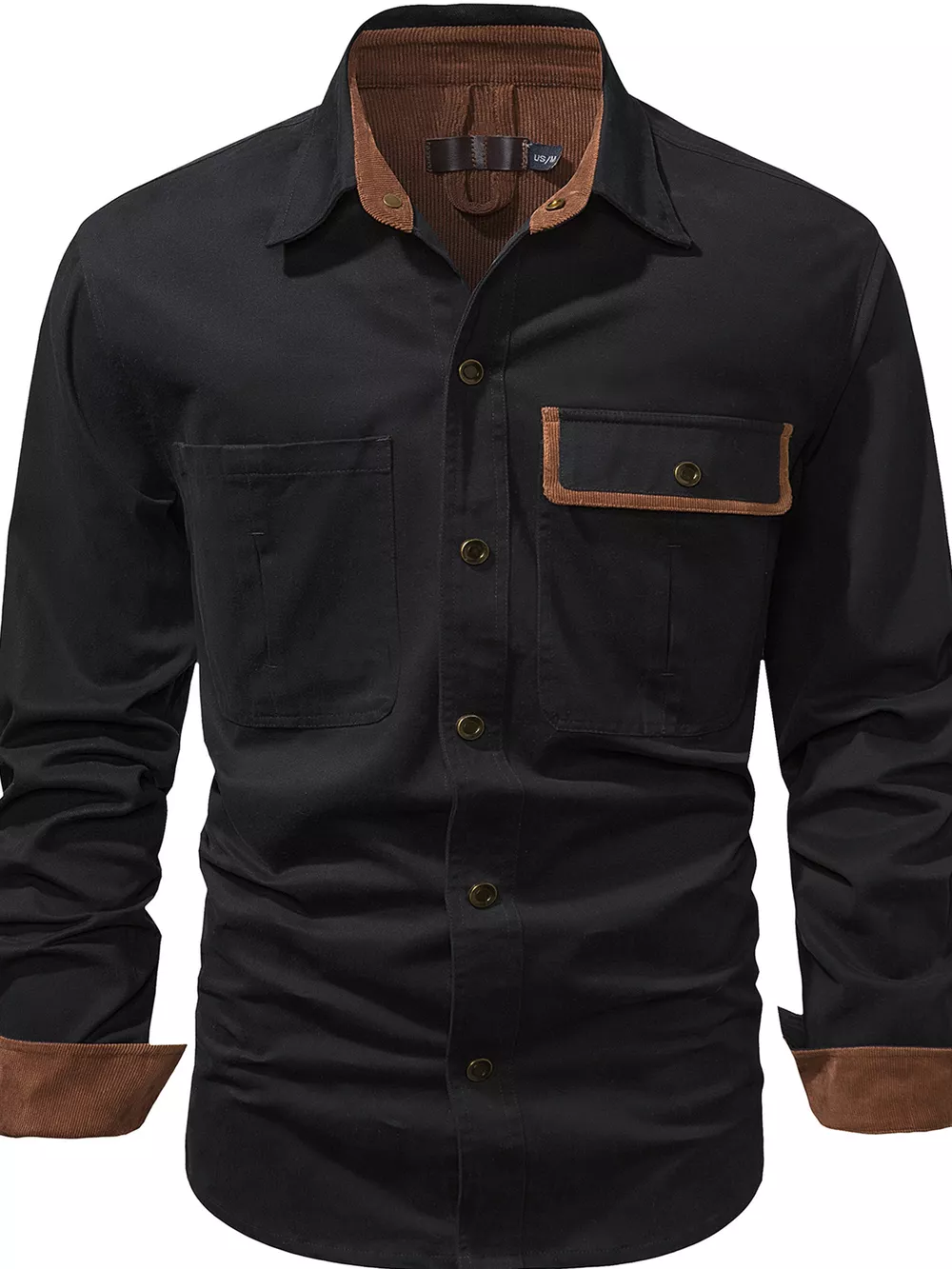 Men's Casual Long Sleeve Button-Down Shirt with Pockets