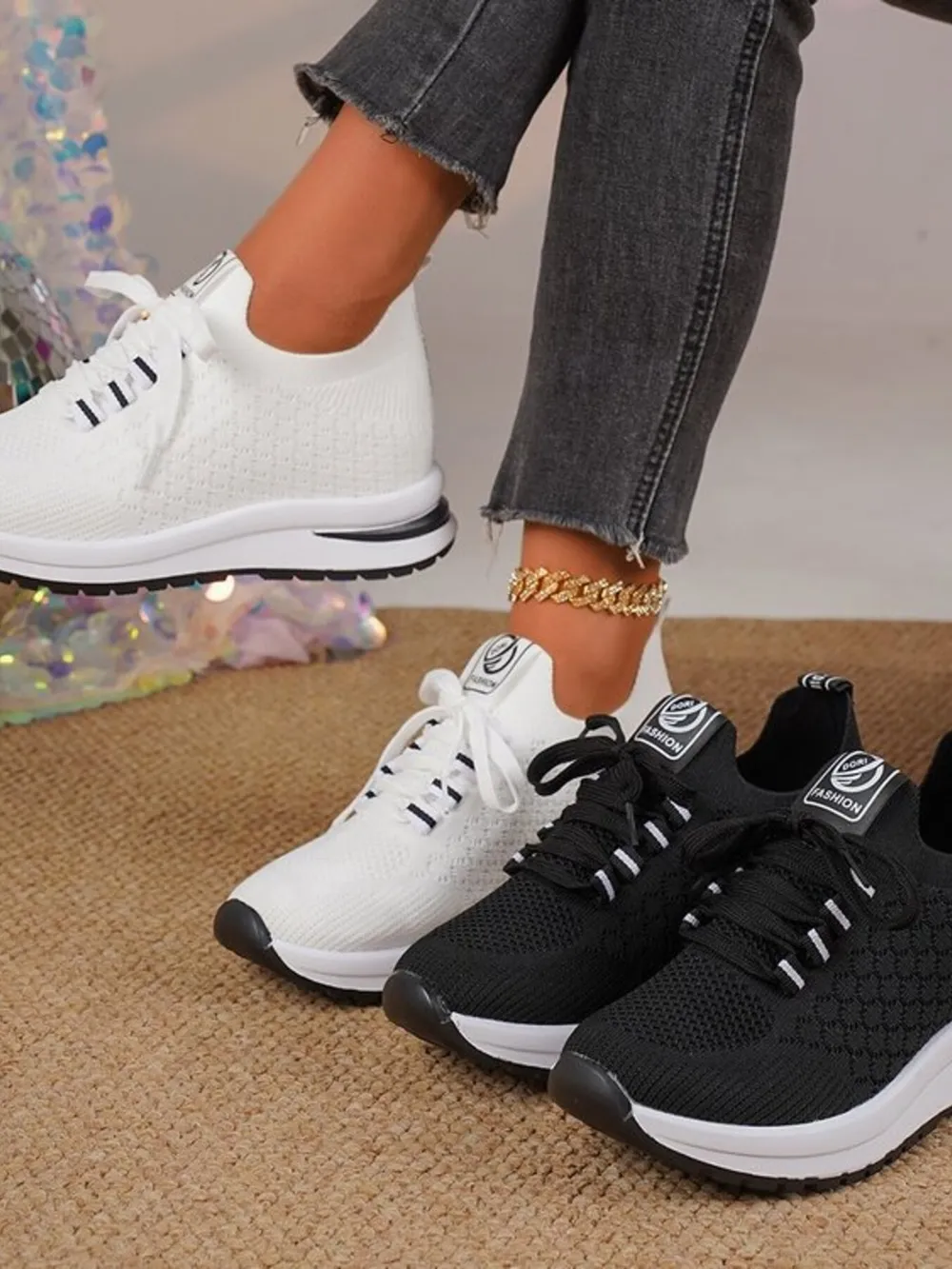 Breathable Mesh Lace Up Sneakers, image 2