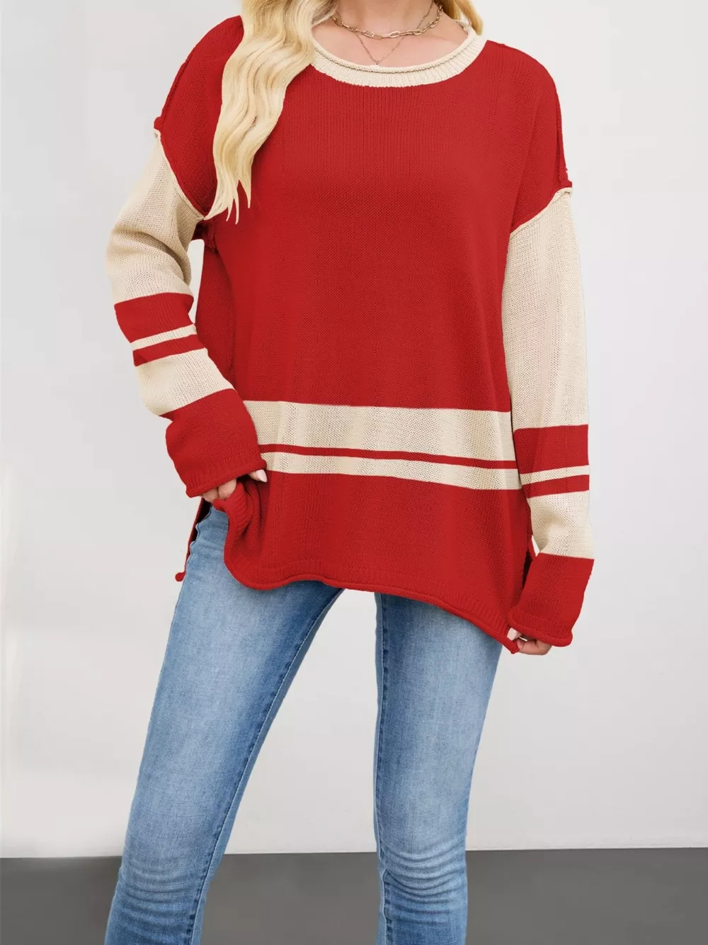 Striped Dropped Shoulder Sweater, image 2