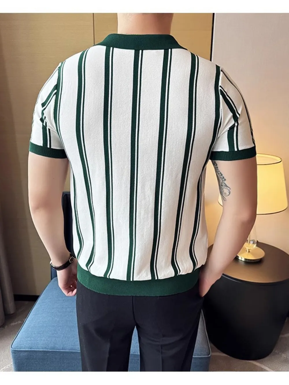 Men's Full Size Classic Striped Zip Collar Polo Shirt Plus Size, image 5