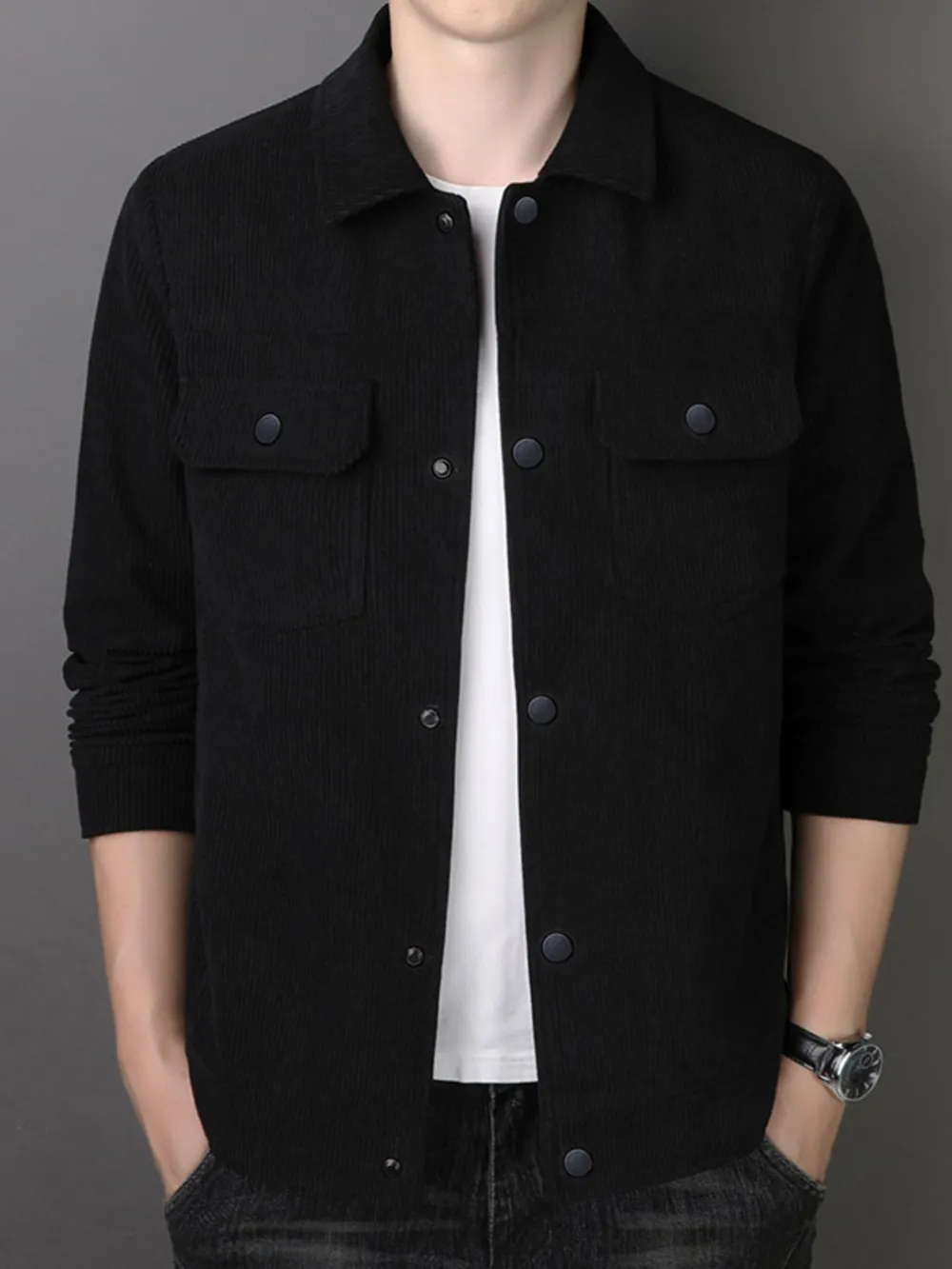 Men's Plus Size Casual Corduroy Button-Down Jacket