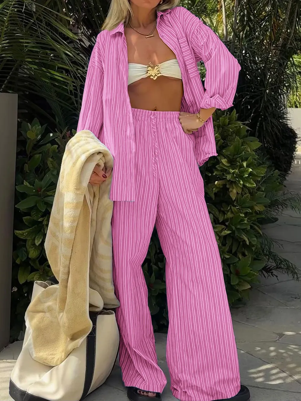 Striped Button Up Shirt and Pants Set, image 6