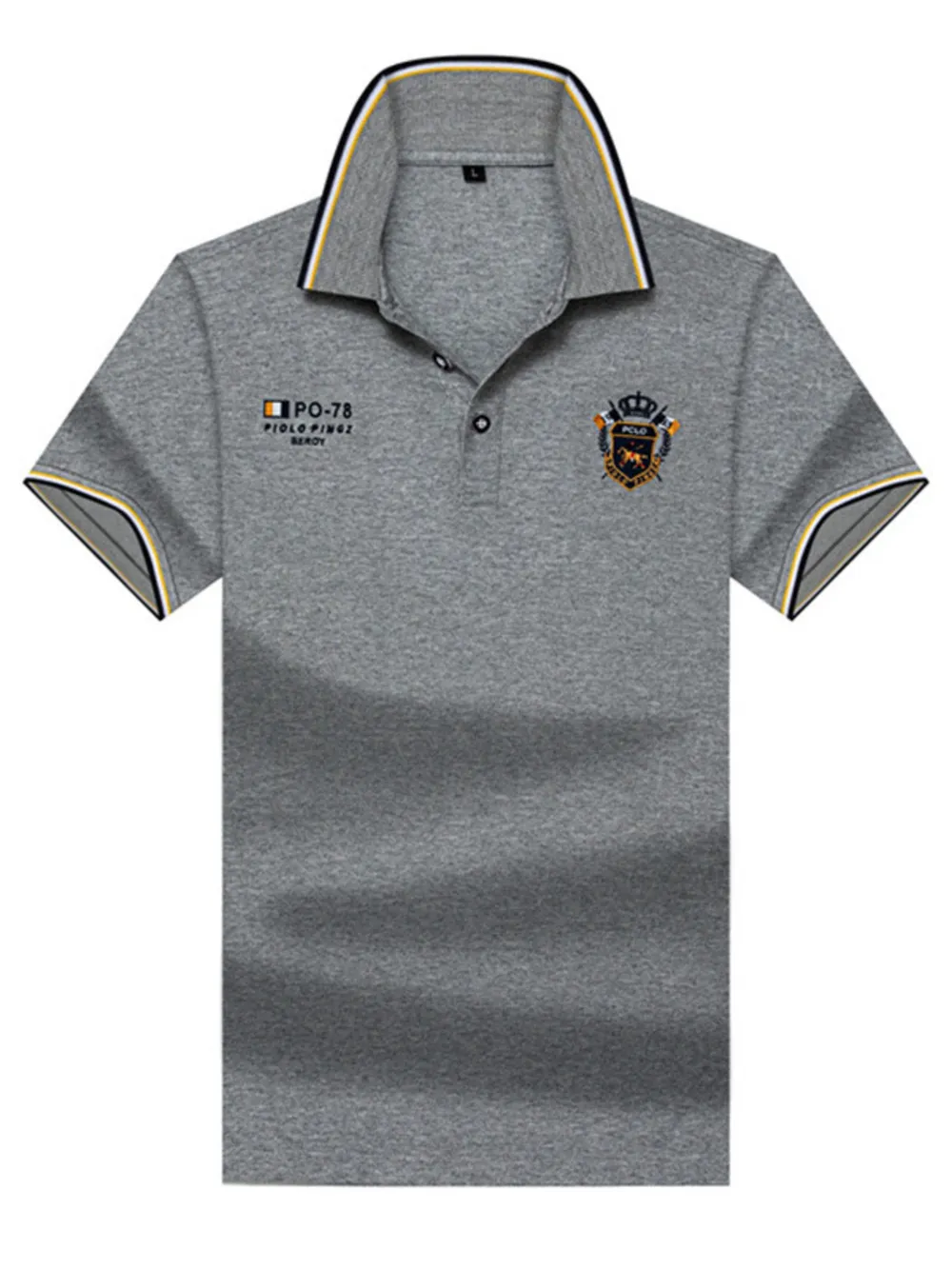 Men's Plus Size Striped Collar Embroidered Detail Polo
