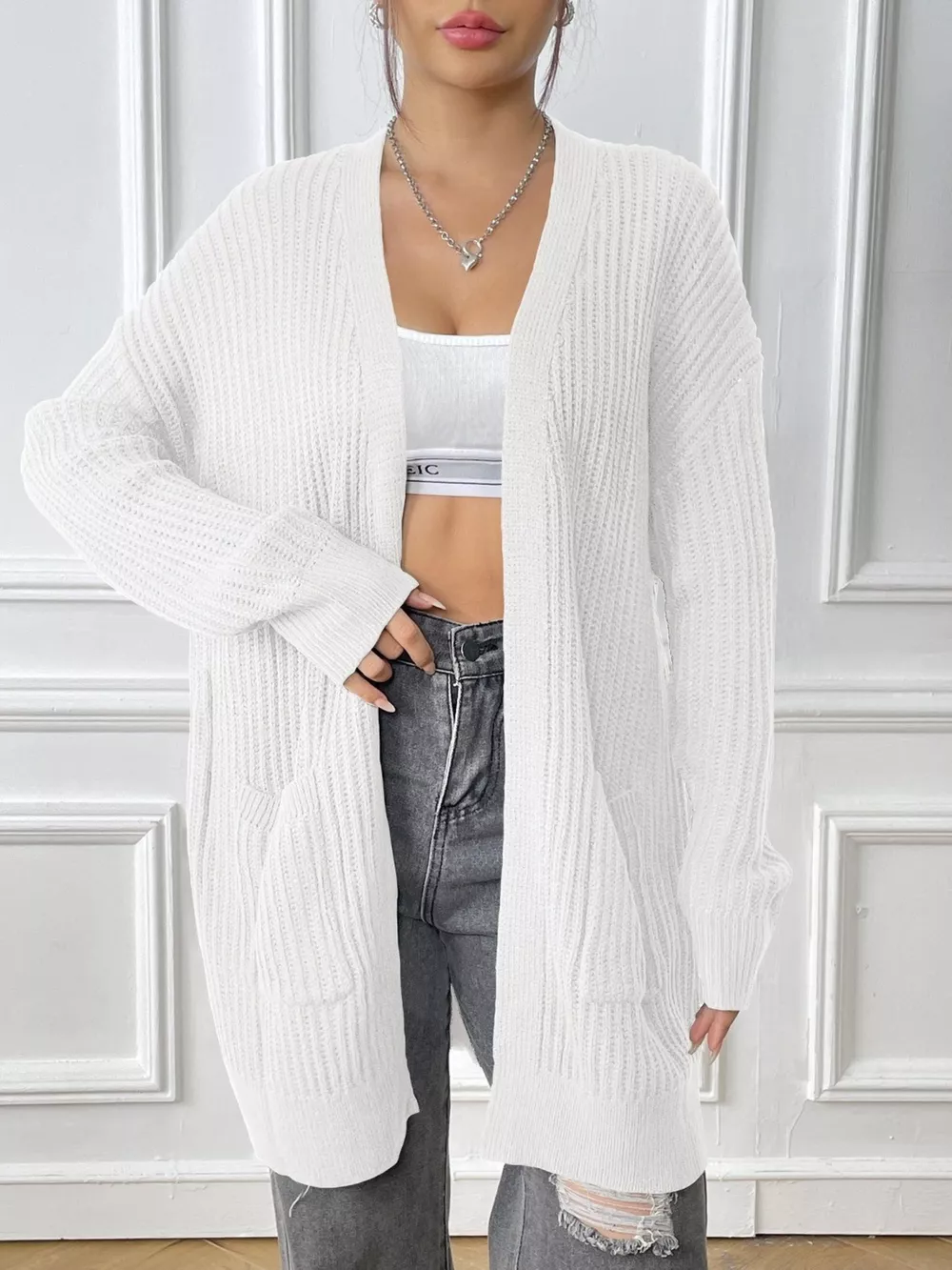 Open Front Drop Shoulder Cardigan, image 19