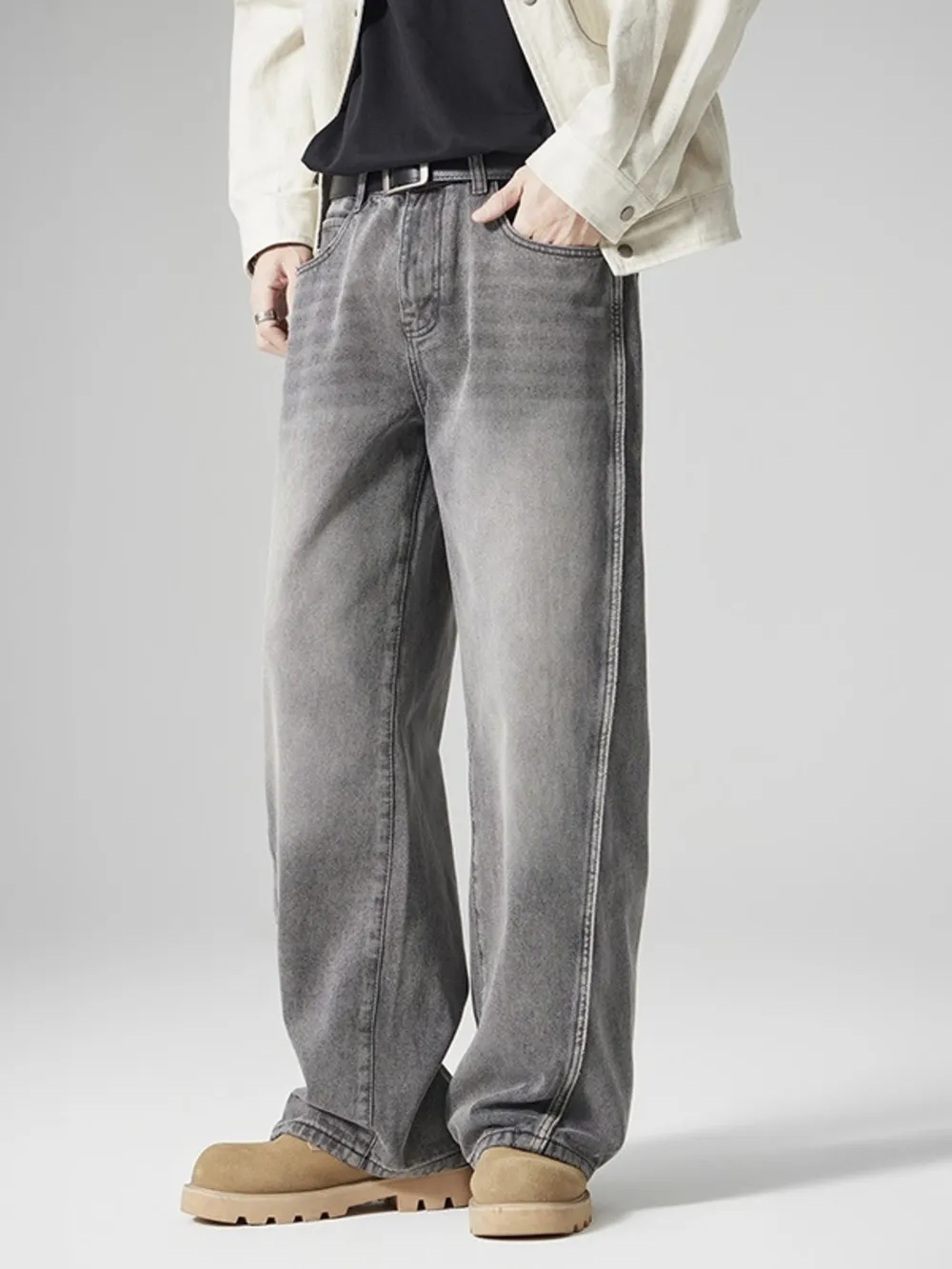 Men's Wash Wide Leg Jeans, image 4