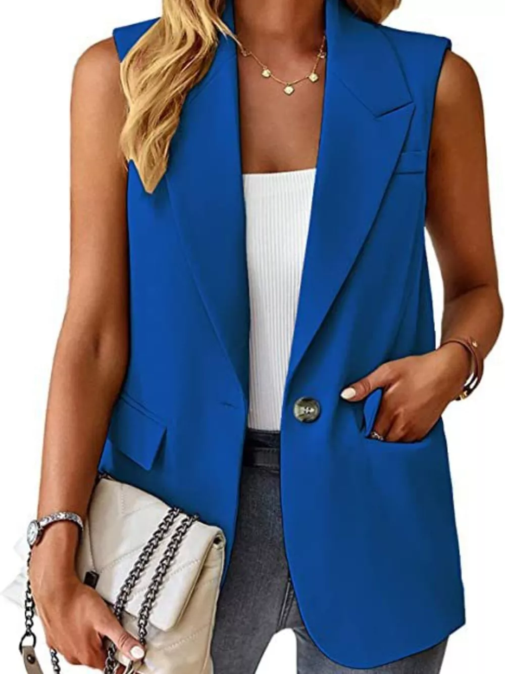 Full Size One Button Lapel Collar Vest Coat Plus Size, image 2