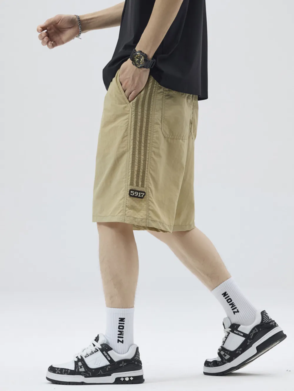 Men's Full Size Casual Loose-Fit Drawstring Shorts with Stripe Detail Plus Size, image 6