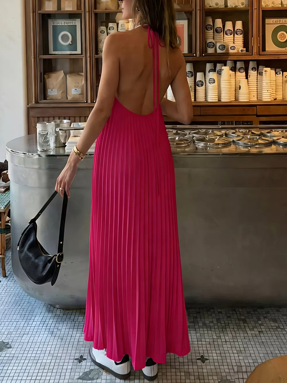 Halter Neck Pleated Maxi Dress, image 5
