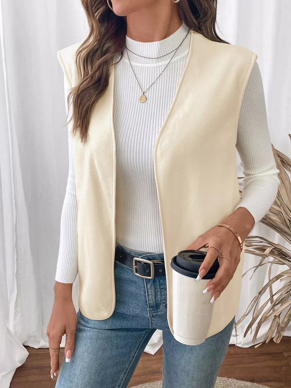 Full Size Open Front Vest Coat Plus Size, image 4