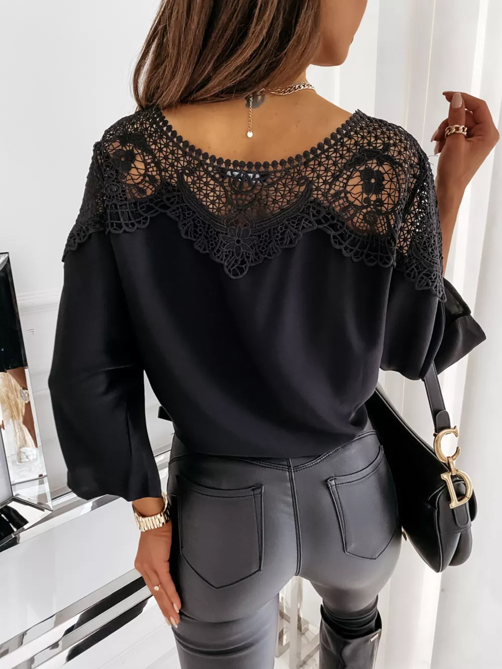 Lace Trim Long Sleeve Blouse, image 5
