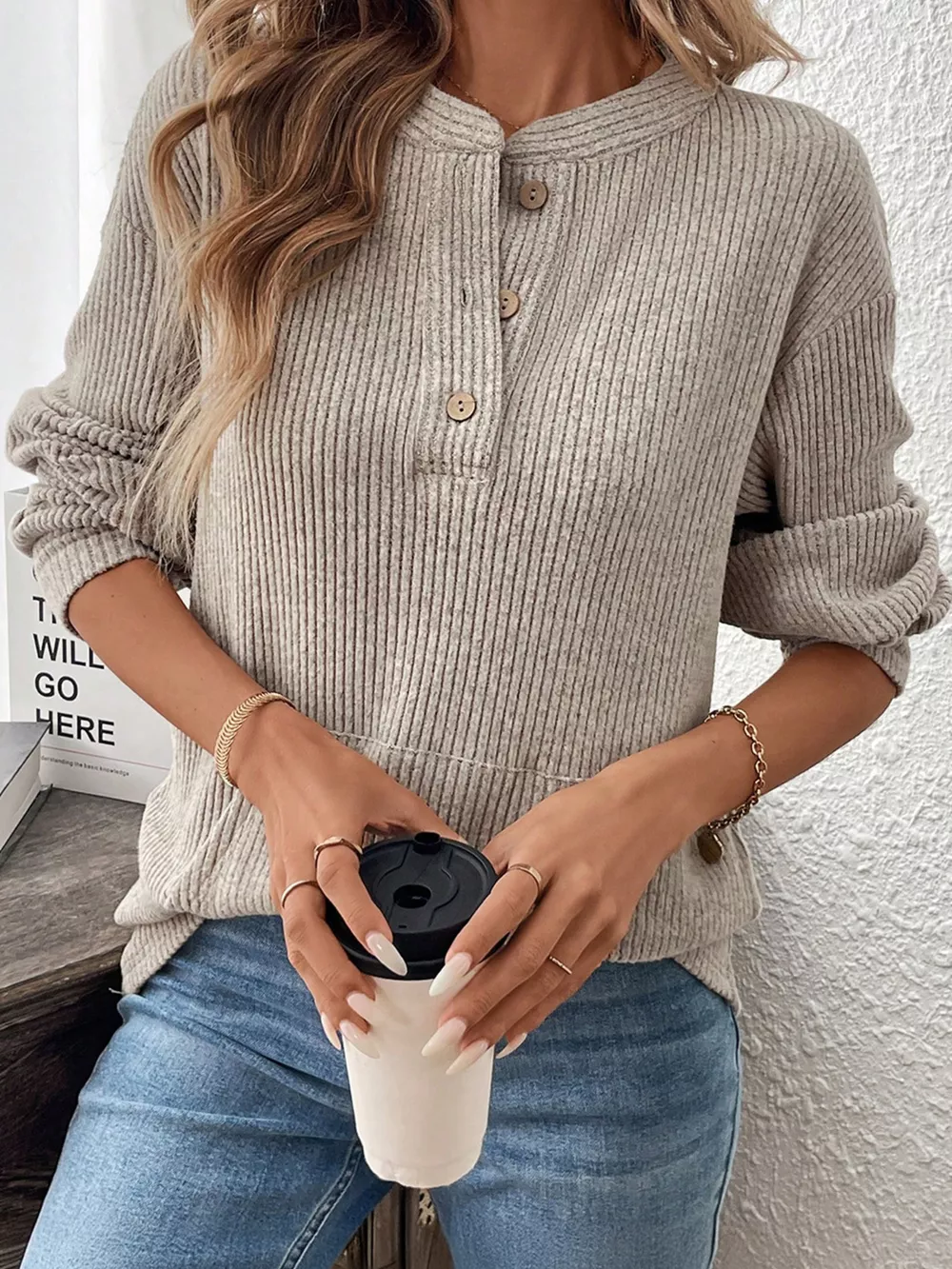 Button Detail Long Sleeve Top, image 5