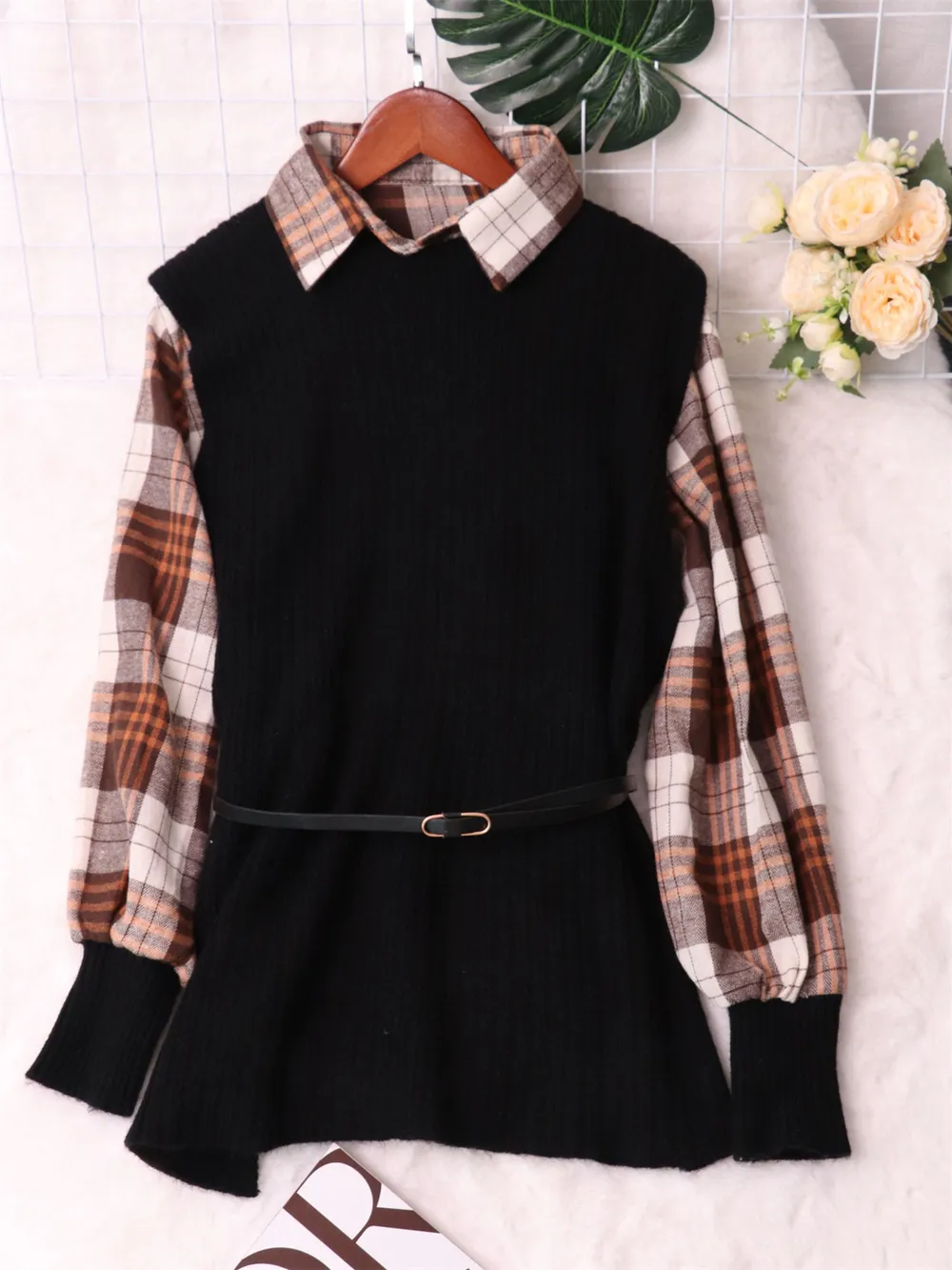 Plaid Long Sleeve Sweater Dress, image 6