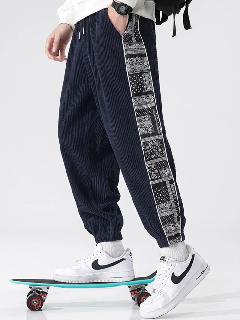 Men's Plus Size Drawstring Contrast Panel Joggers, image 5