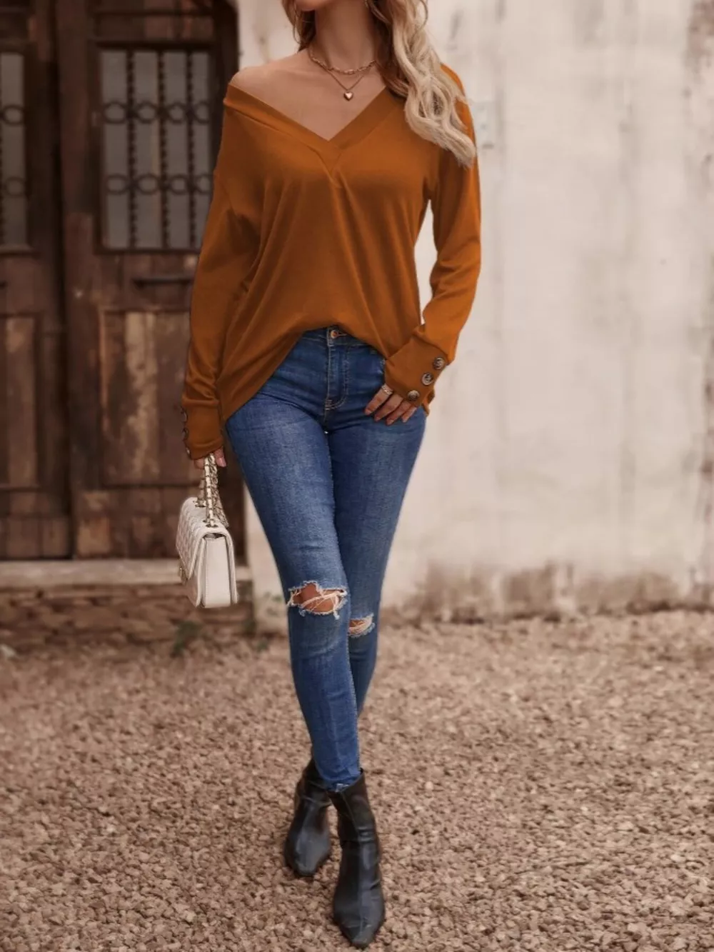 V-Neck Long Sleeve T-Shirt, image 20