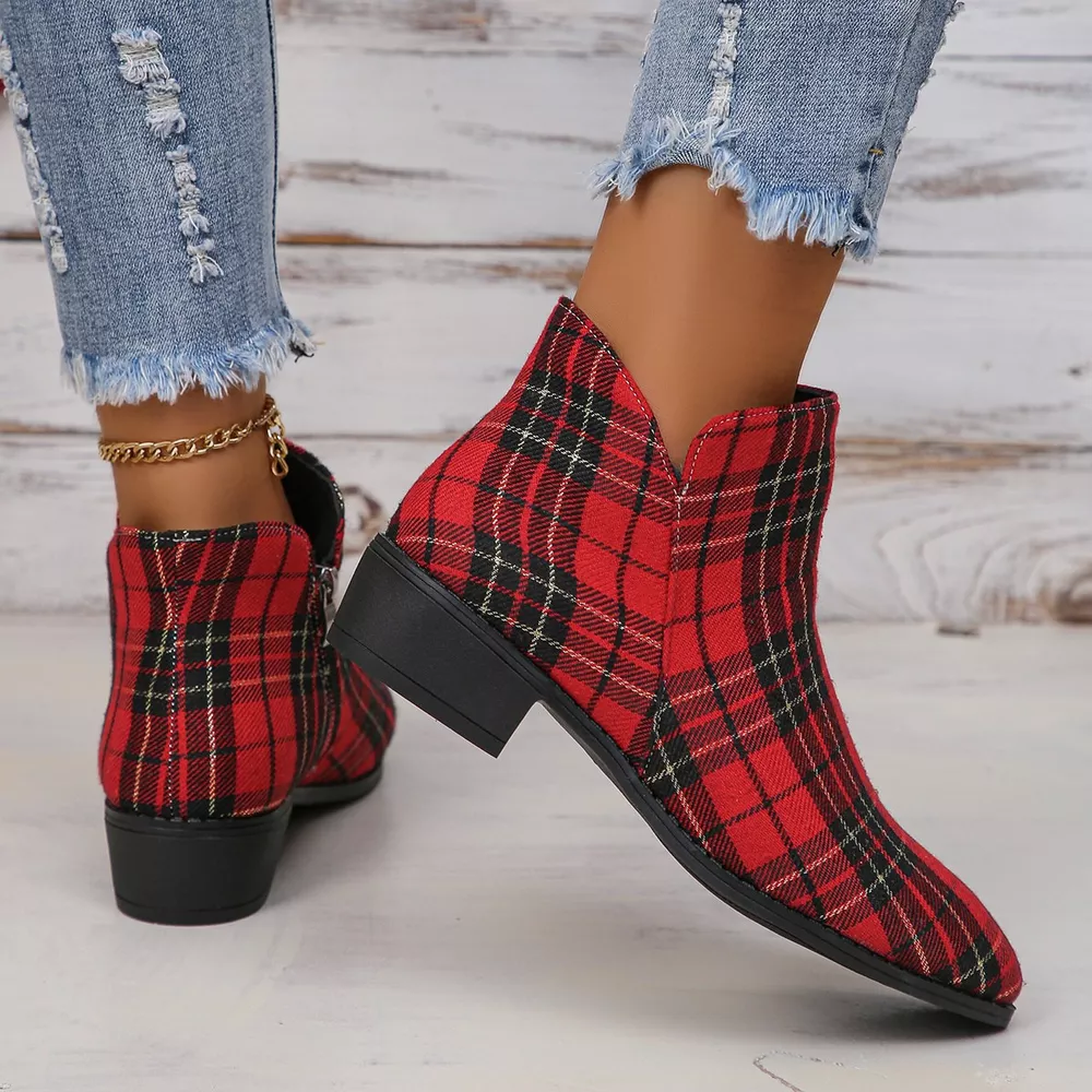 Plaid Point Toe Ankle Boots, image 5
