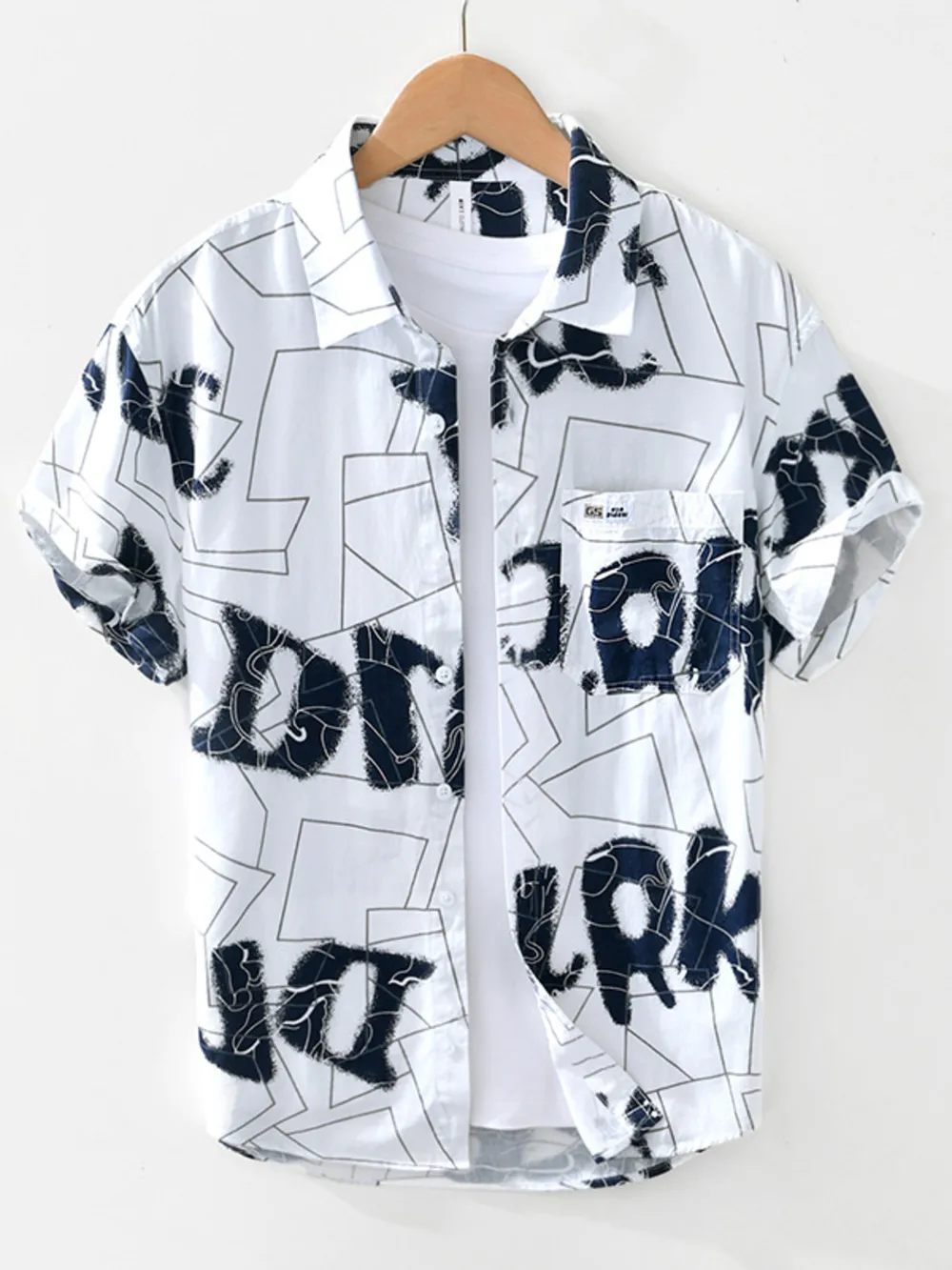 Men's Printed Button Up Short Sleeve Shirt, image 2