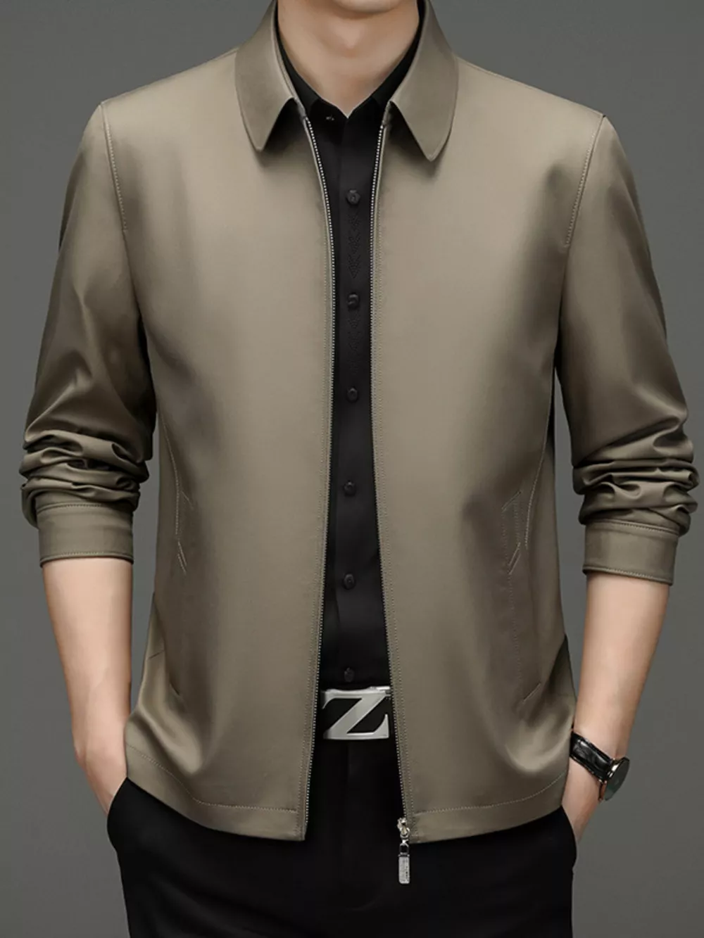 Men's Plus Size Zip Up Long Sleeve Jacket, image 5