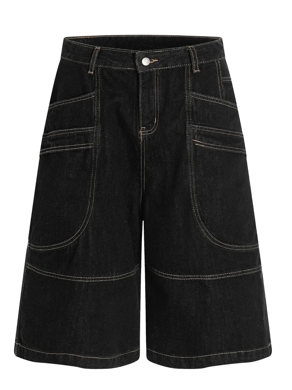 Men's Wide-Leg Denim Shorts with Contrast Stitching