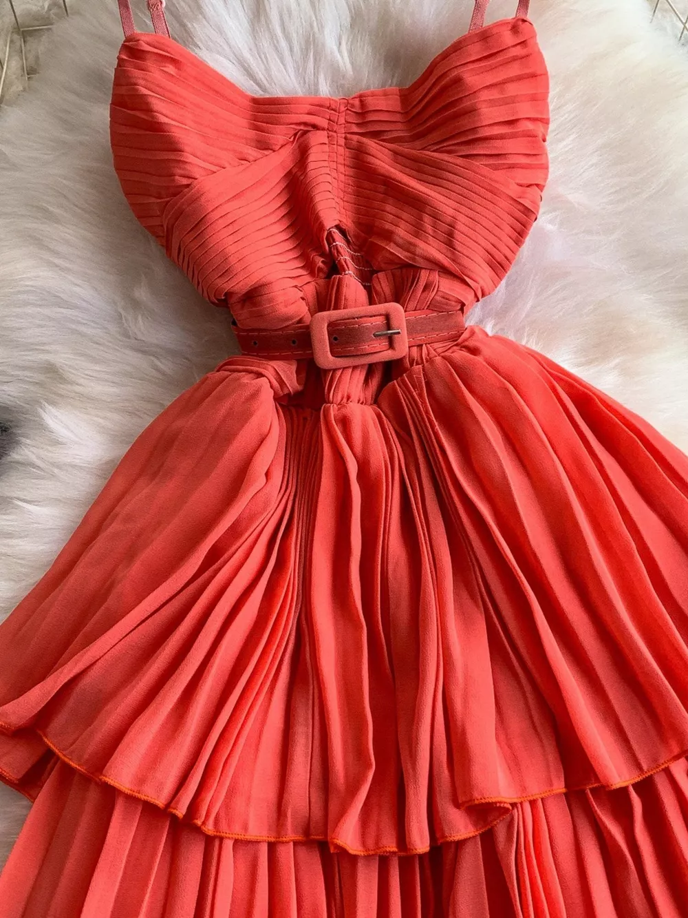 Pleated Layered Spaghetti Strap Midi Dress, image 28