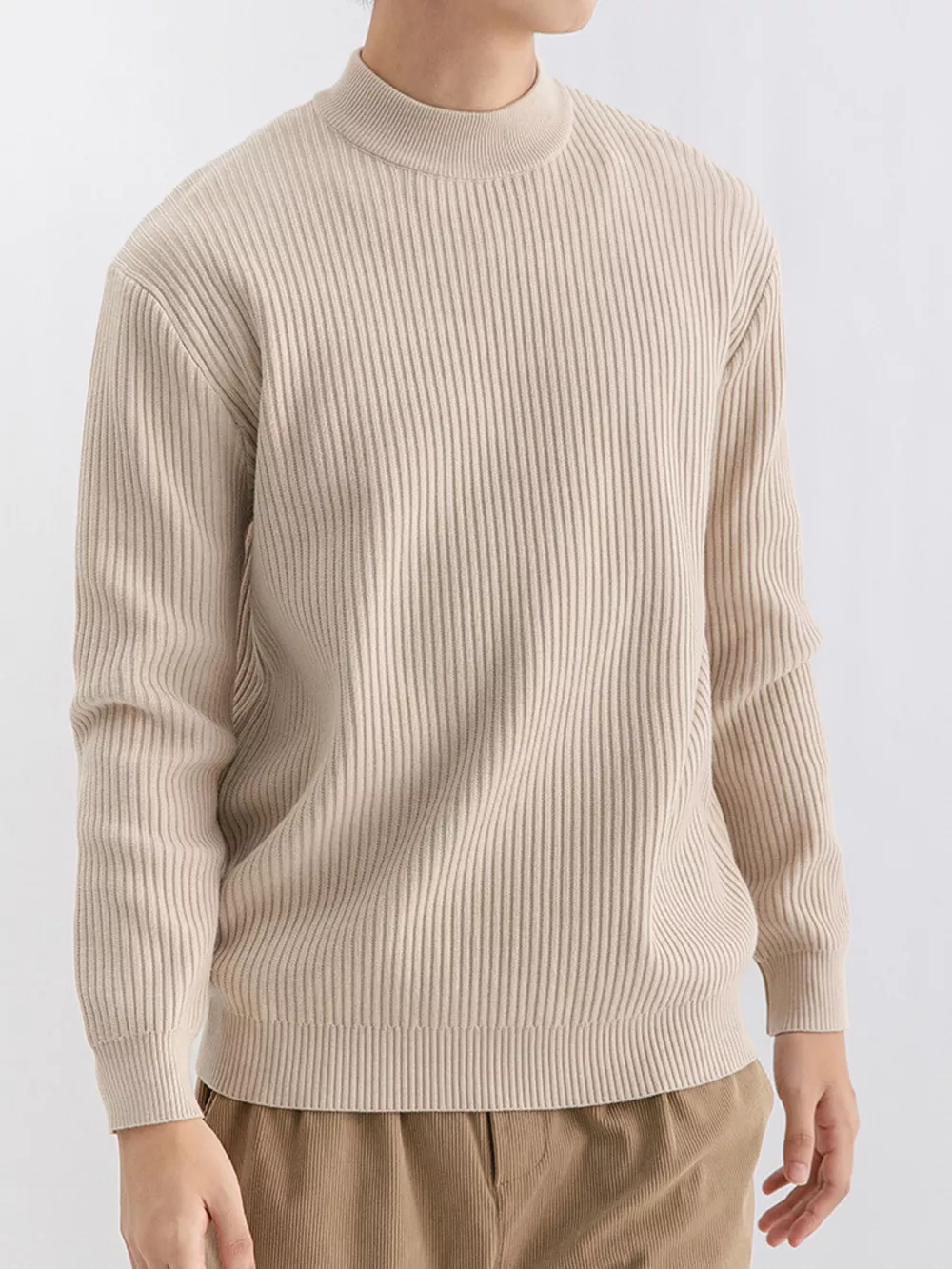 Men's Plus Size Ribbed Mock Neck Sweater, image 3