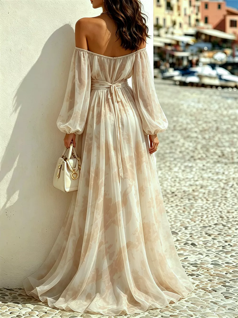 Off-Shoulder Balloon Sleeves Maxi Dress, image 13