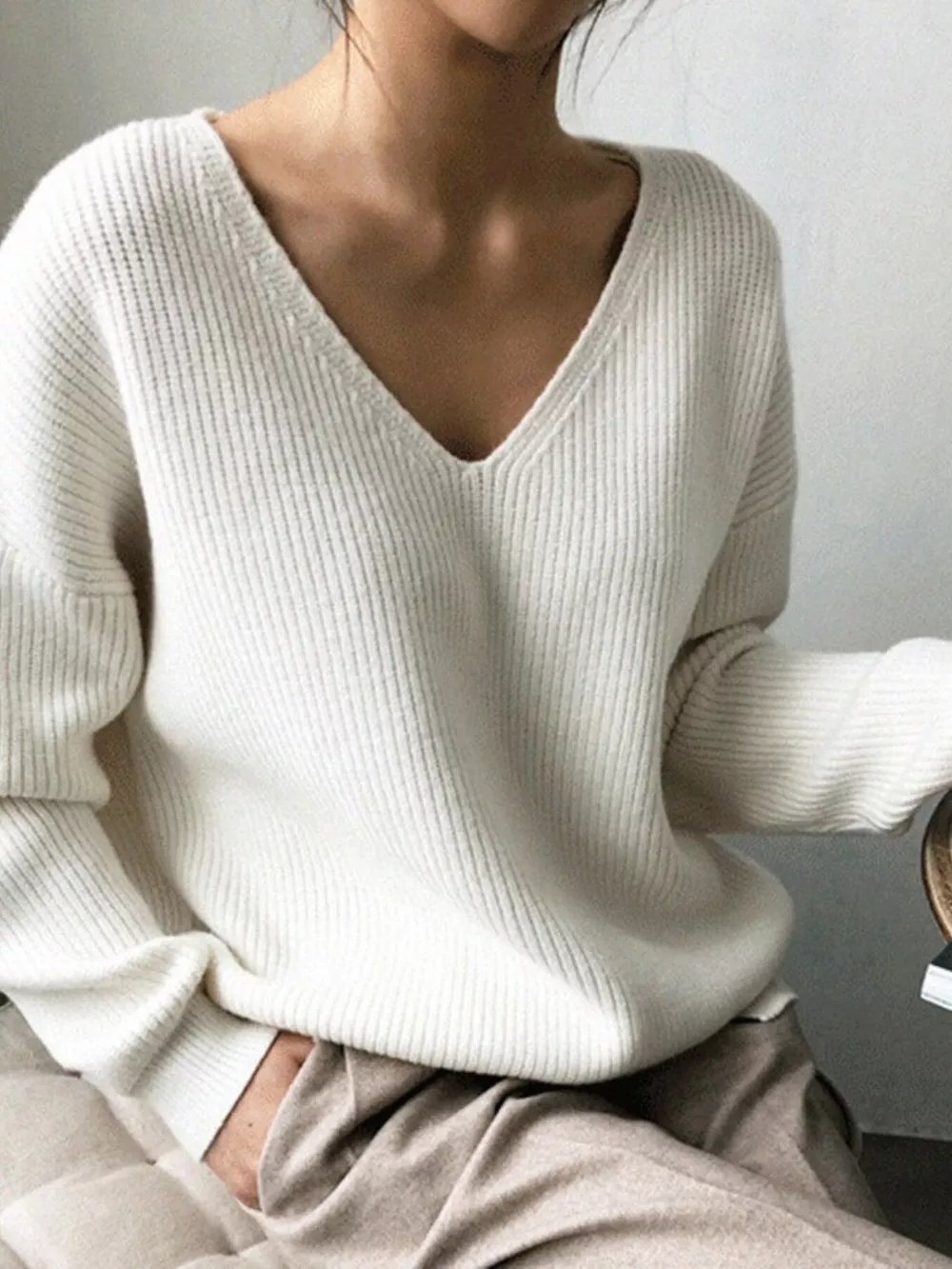 V-Neck Dropped Shoulder Sweater, image 7
