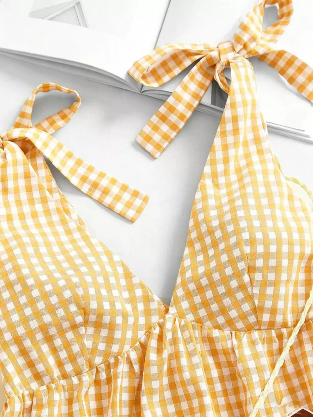 Gingham Tie-Shoulder Mini Dress, image 9