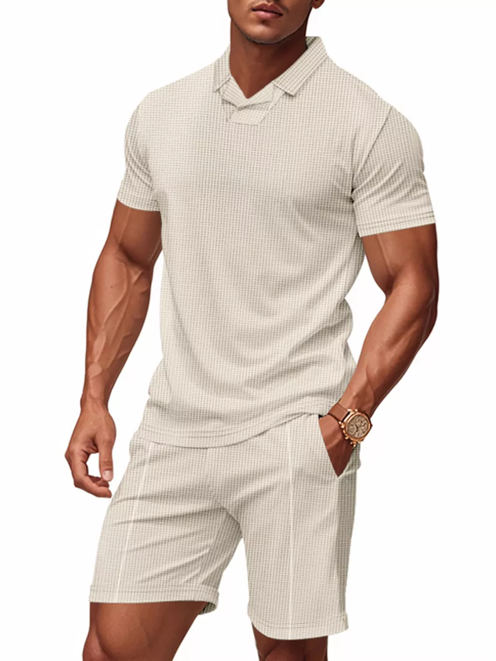Men's Full Size Casual Short Sleeve Polo and Shorts Set Plus Size, image 2