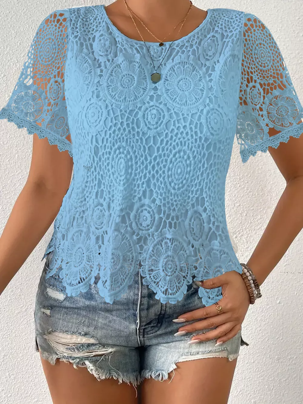 Lace Short Sleeve Blouse, image 13