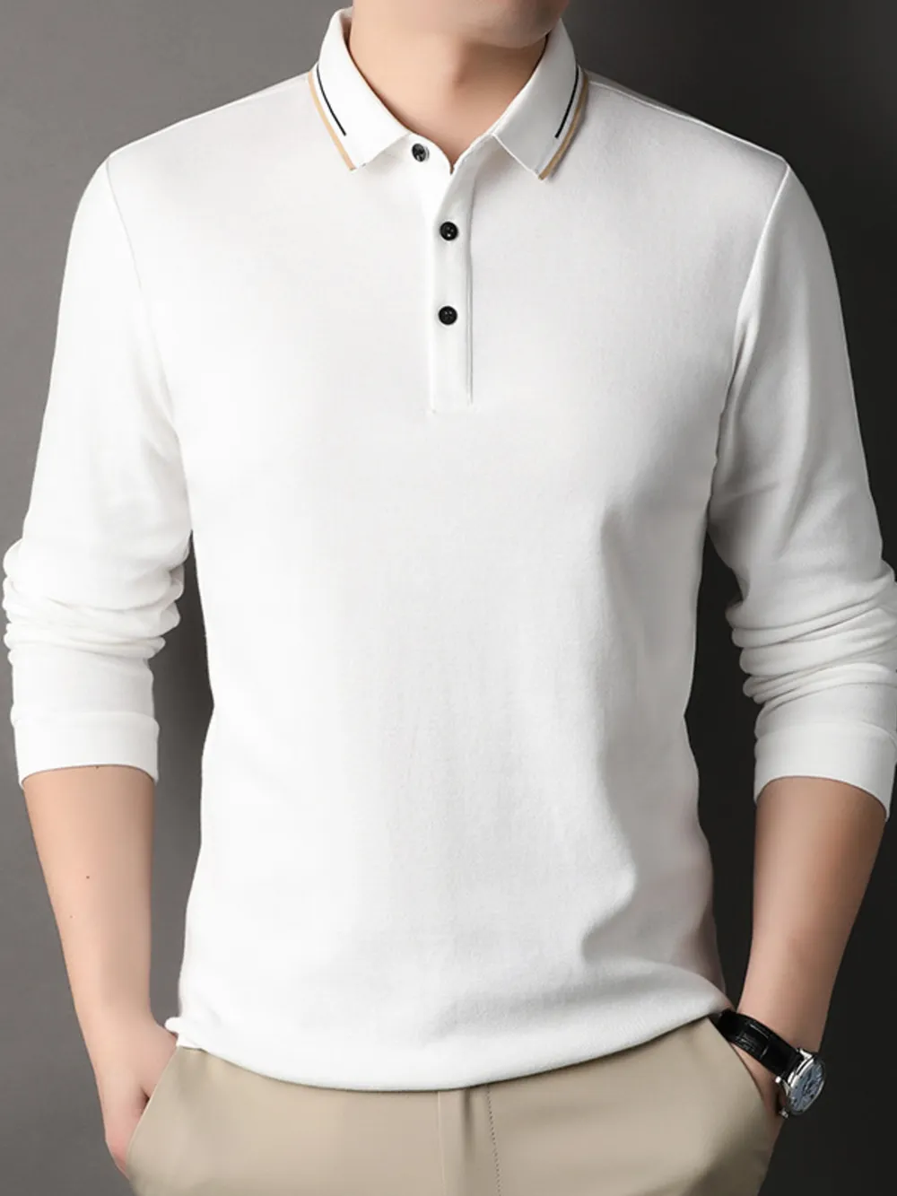 Men's Plus Size Collared Neck Long Sleeve Polo, image 6