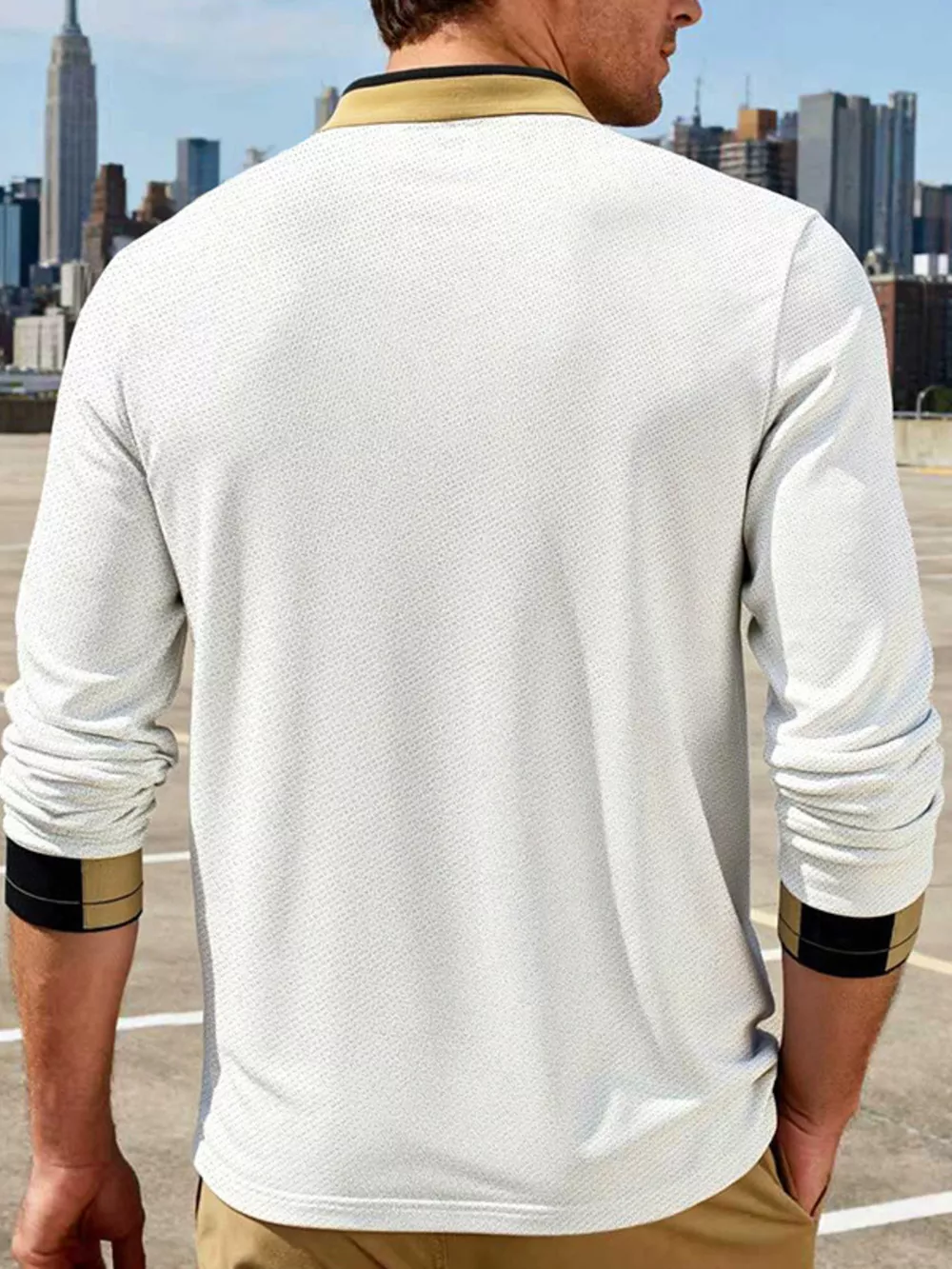 Men's Full Size Button Detail Long Sleeve Polo Plus Size, image 3