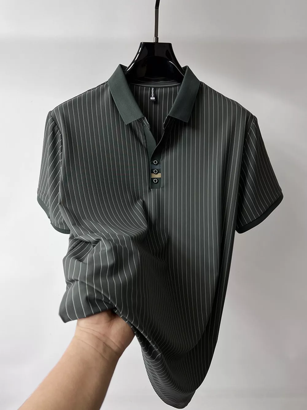 Men's Plus Size Striped Short Sleeve Polo, image 5