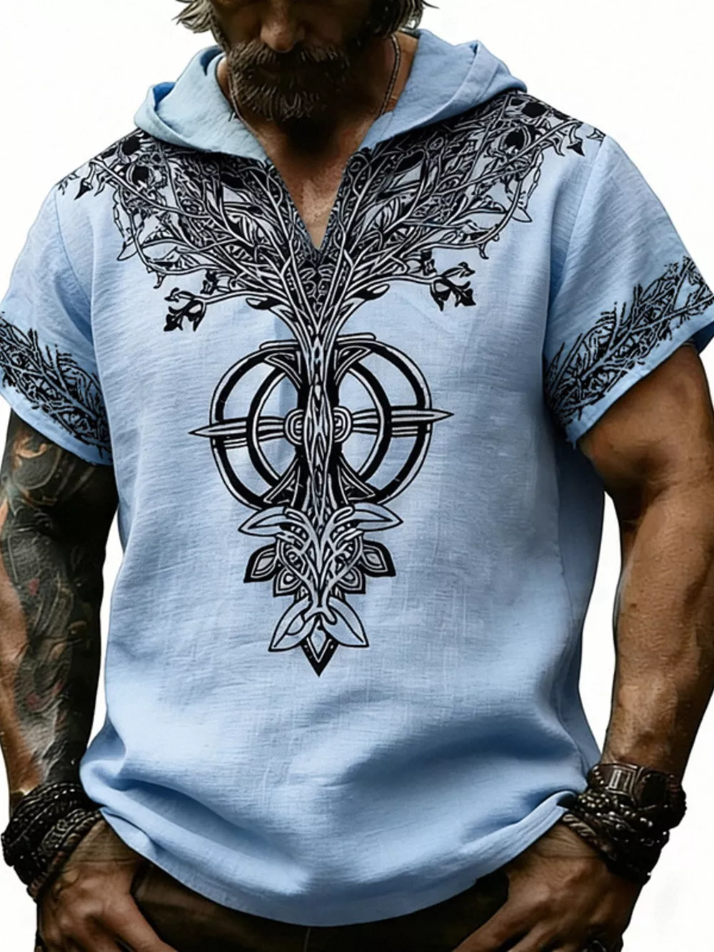 Men's Full Size Printed Hooded Short Sleeve Top Plus Size, image 12