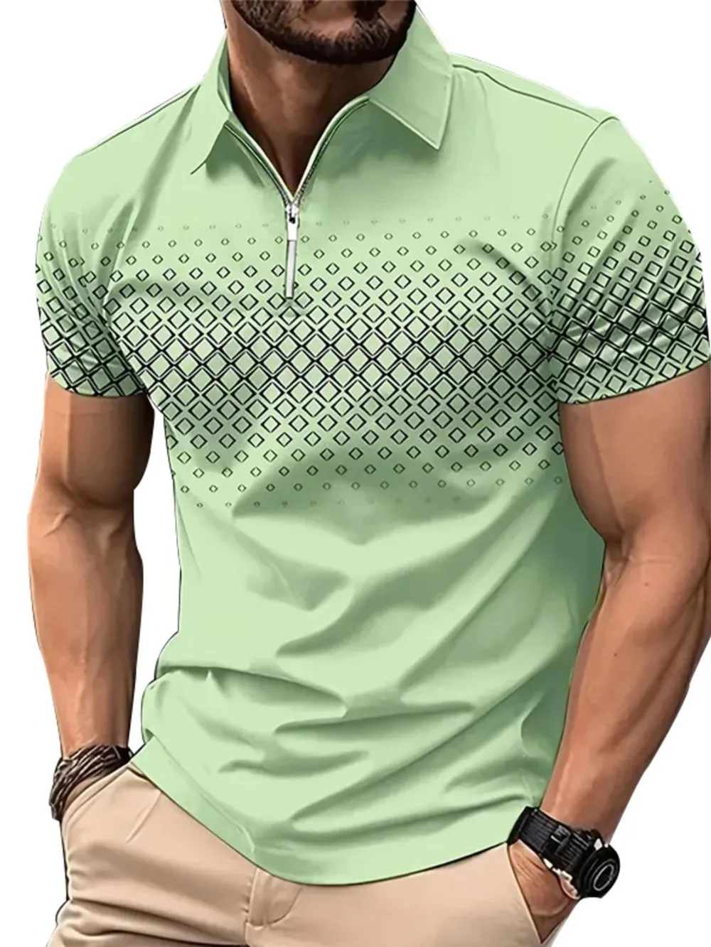 Men's Full Size Diamond Print Short Sleeve Polo Plus Size, image 7