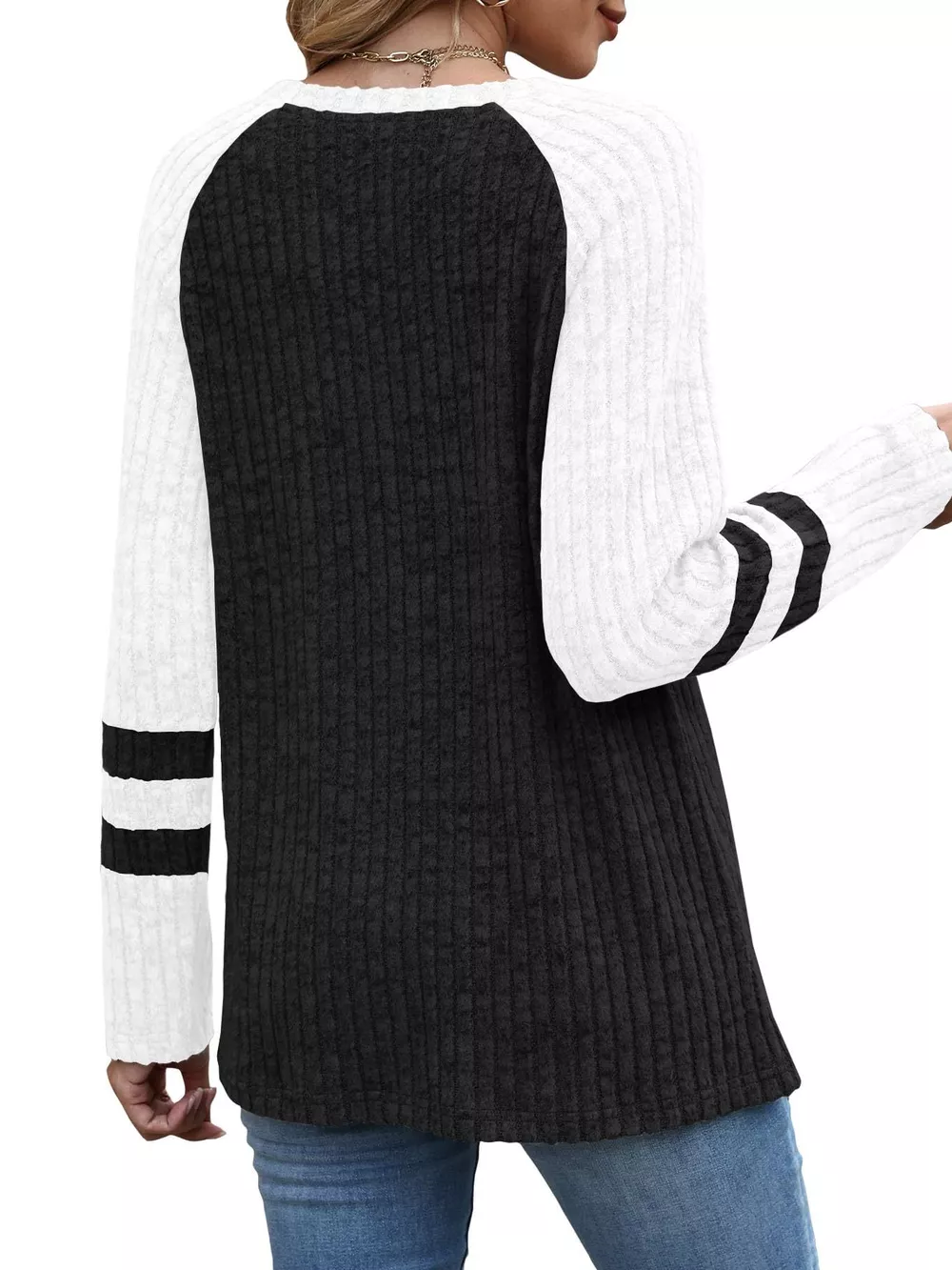 Ribbed Round Neck Raglan Sleeve Top, image 9