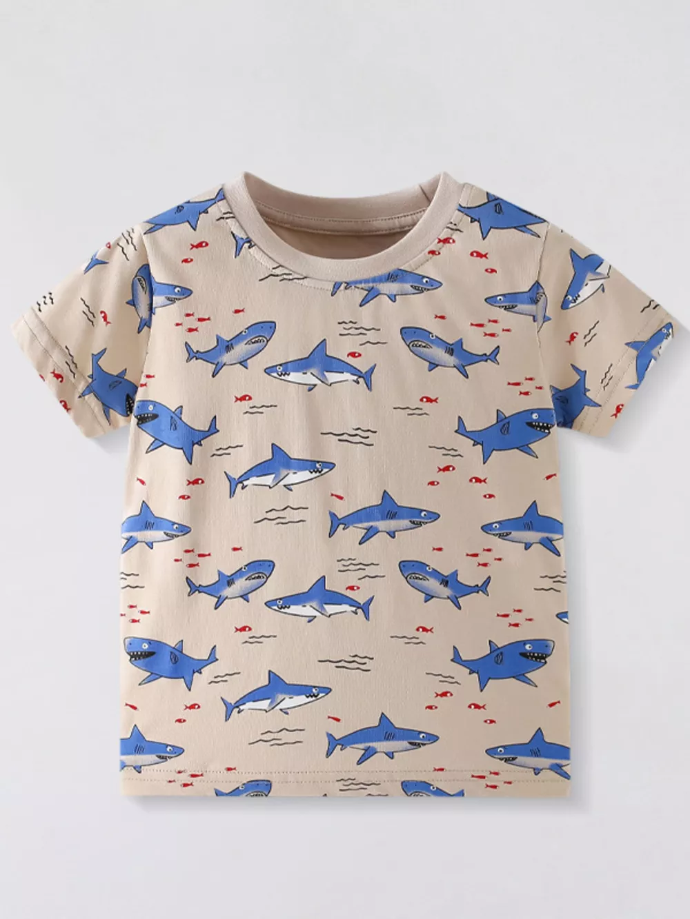 Children's Shark Print Crew Neck Short Sleeve T-Shirt
