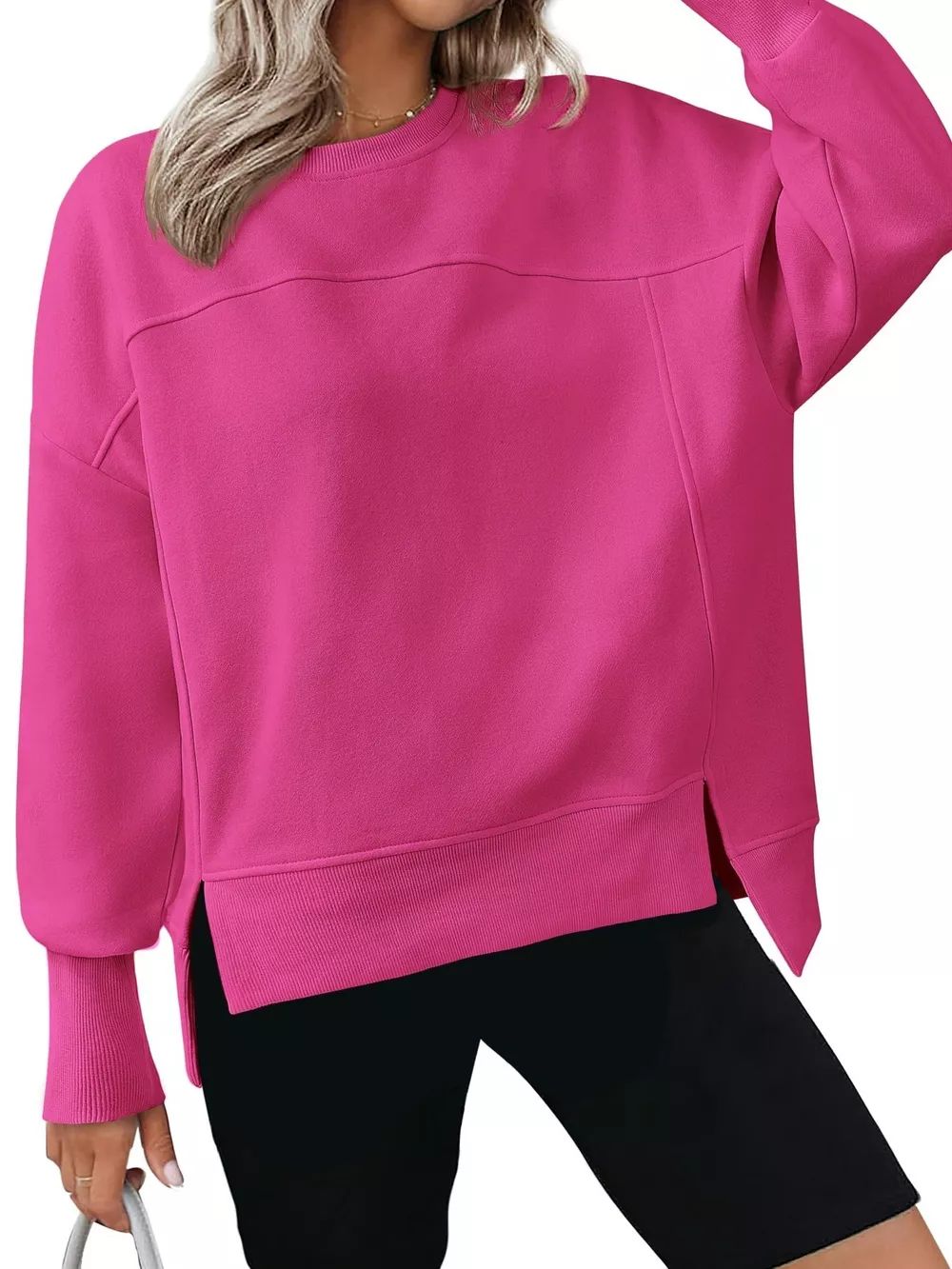 Slit Round Neck Dropped Shoulder Sweatshirt, image 11