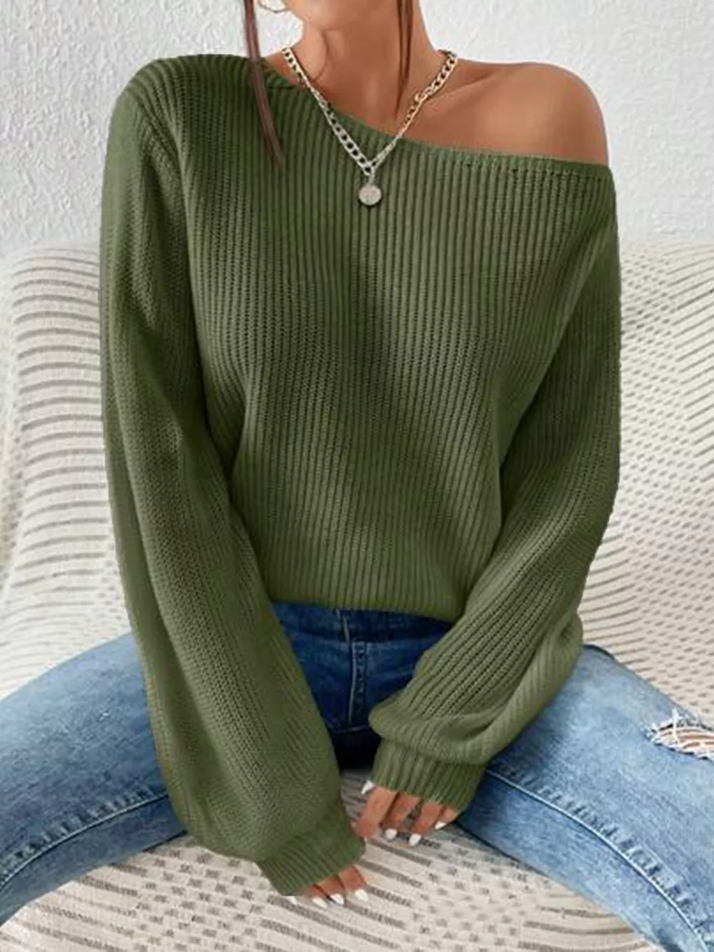Single Shoulder Knit Sweater, image 5