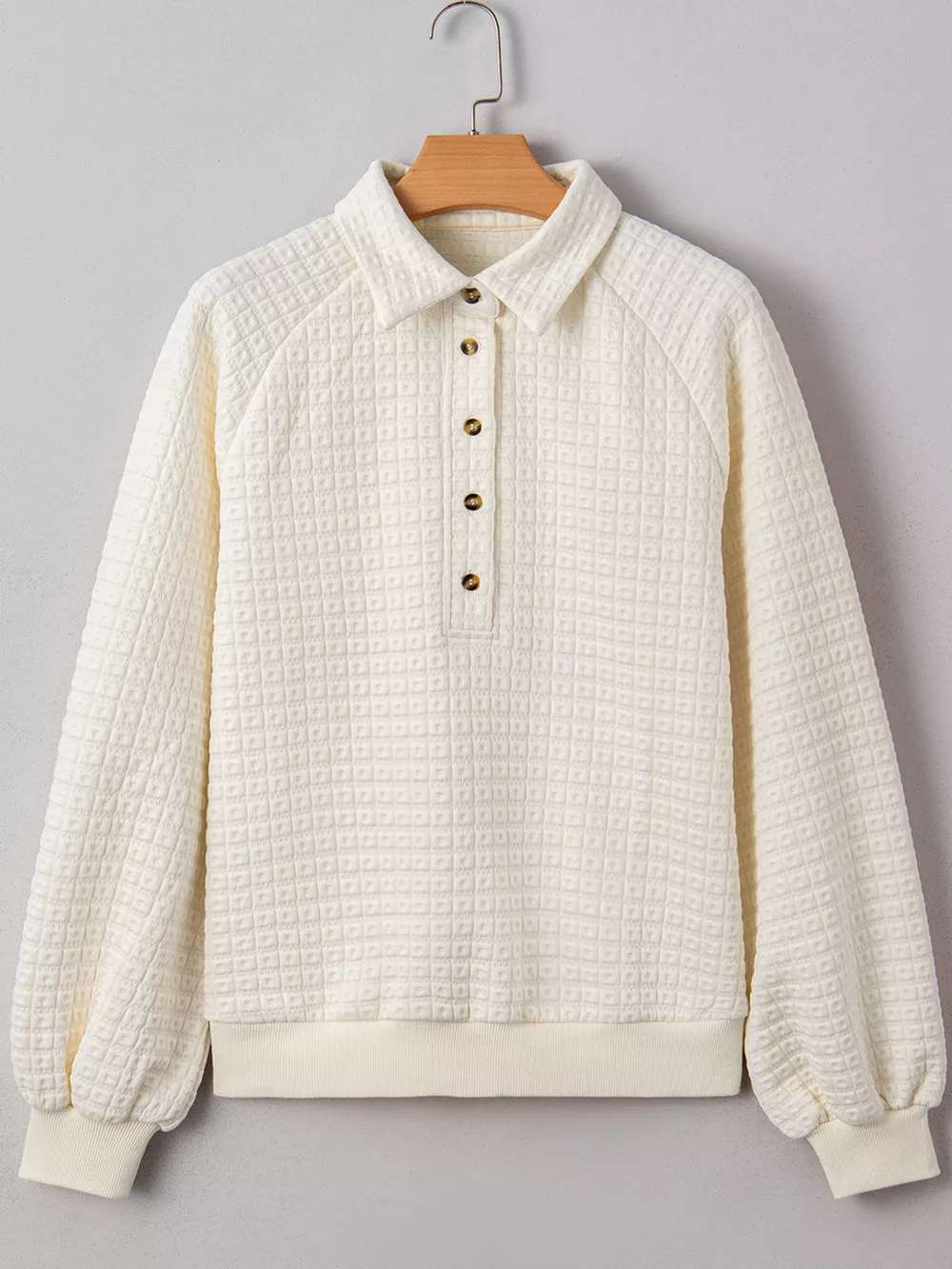 Textured Half Button Collared Sweatshirt, image 5