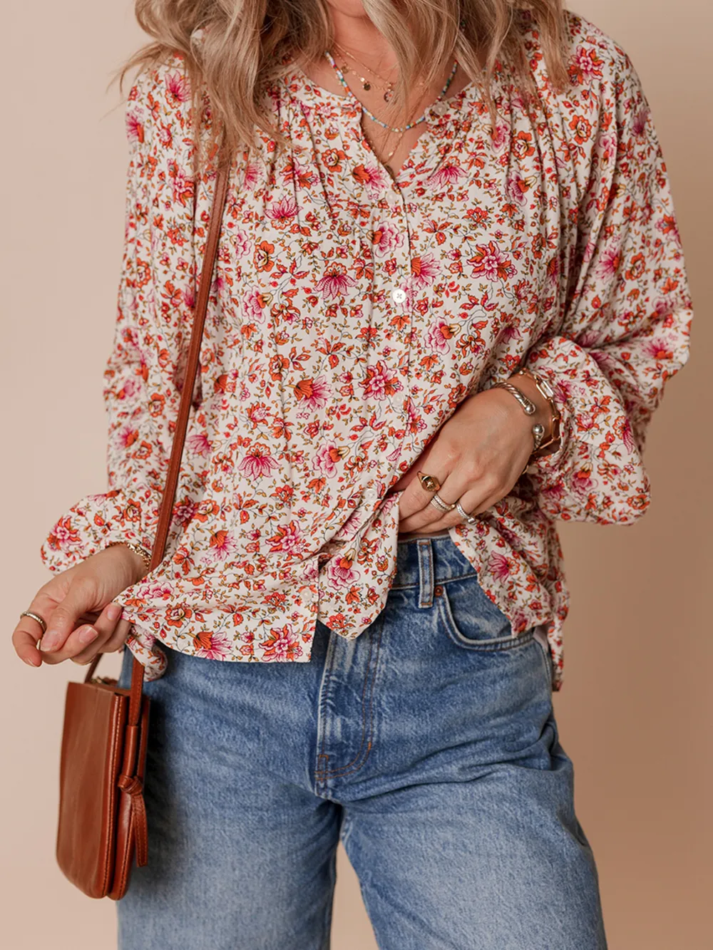 Floral Long Sleeve Button Down Blouse, image 2