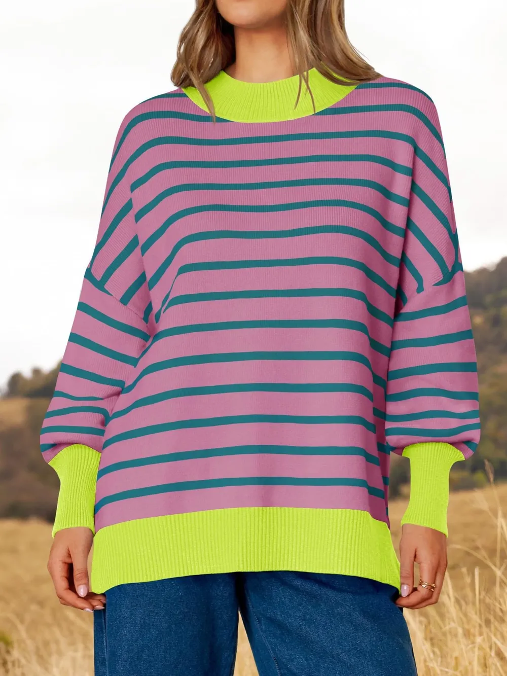 Striped Round Neck Long Sleeve Sweater, image 8