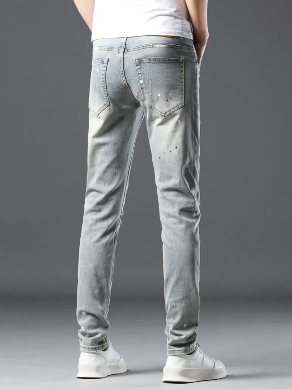 Men's Vintage Distressed Light Wash Skinny Jeans, image 5