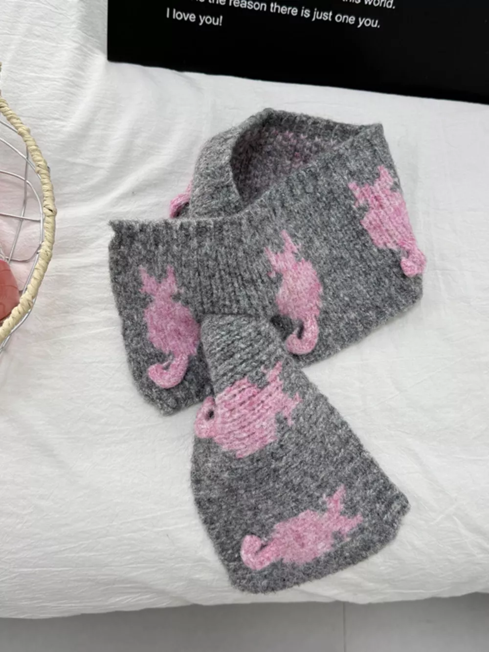 Knitted Contrast Pattern Warm Scarf, image 6