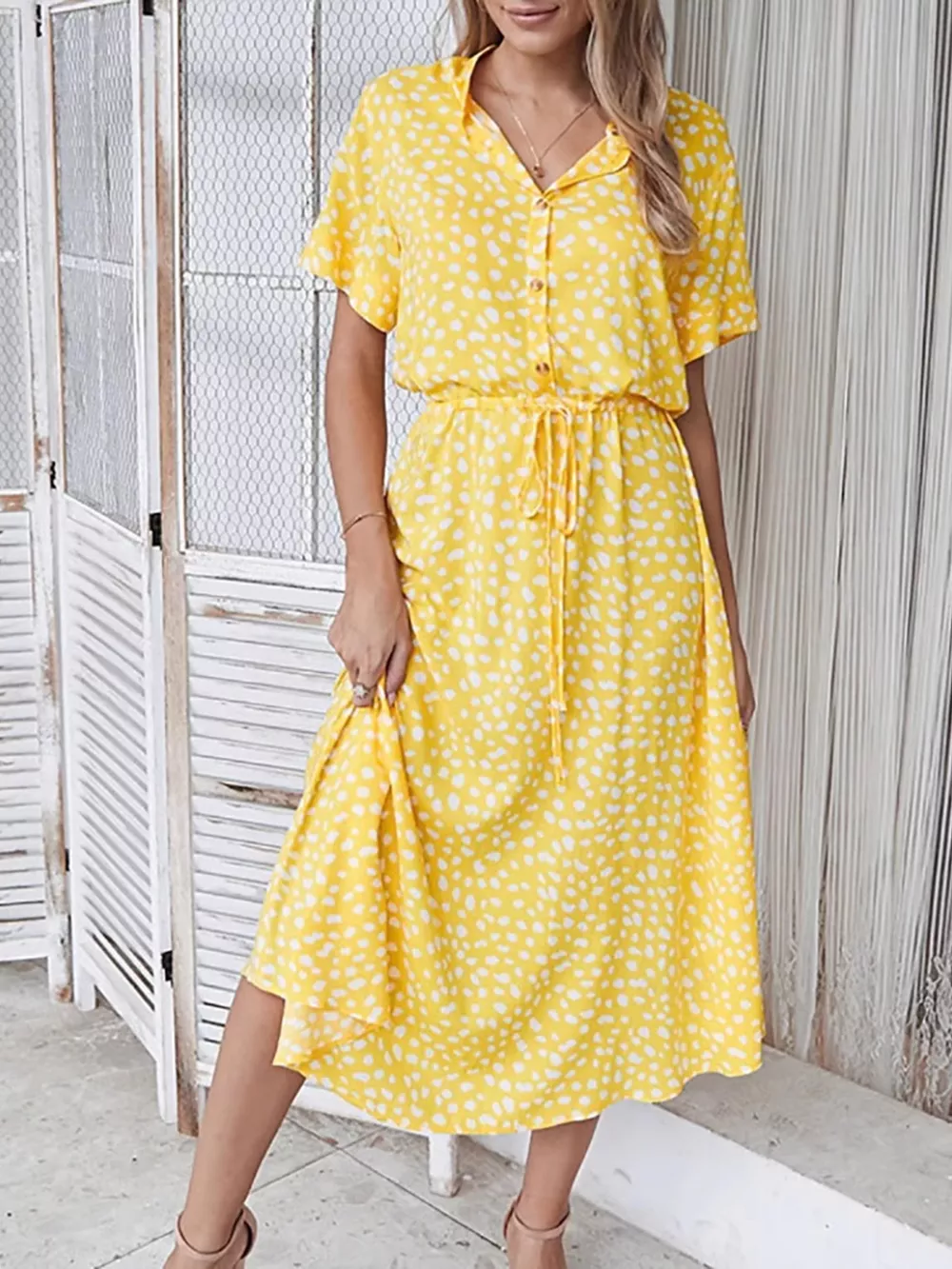 Polka Dot Button Front Midi Dress, image 2