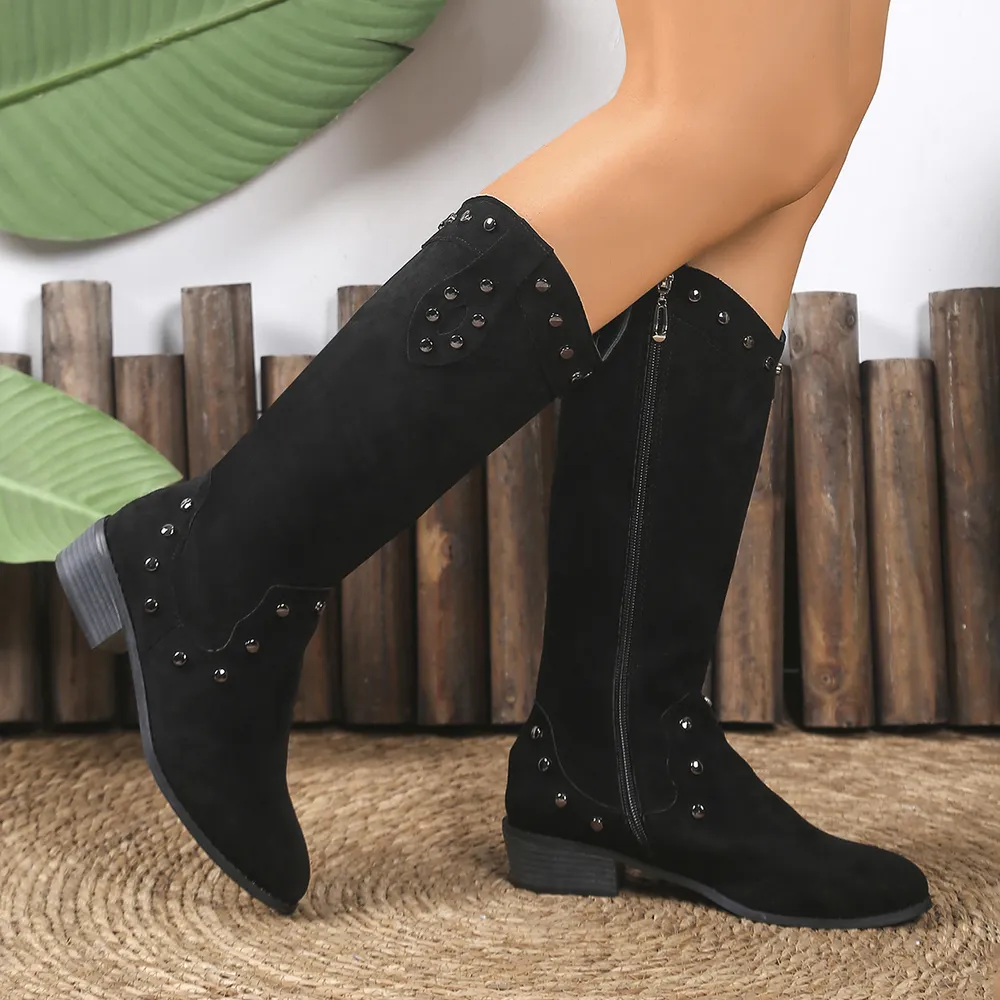 Studded Mid-Calf Boots with Side Zipper Closure, image 4